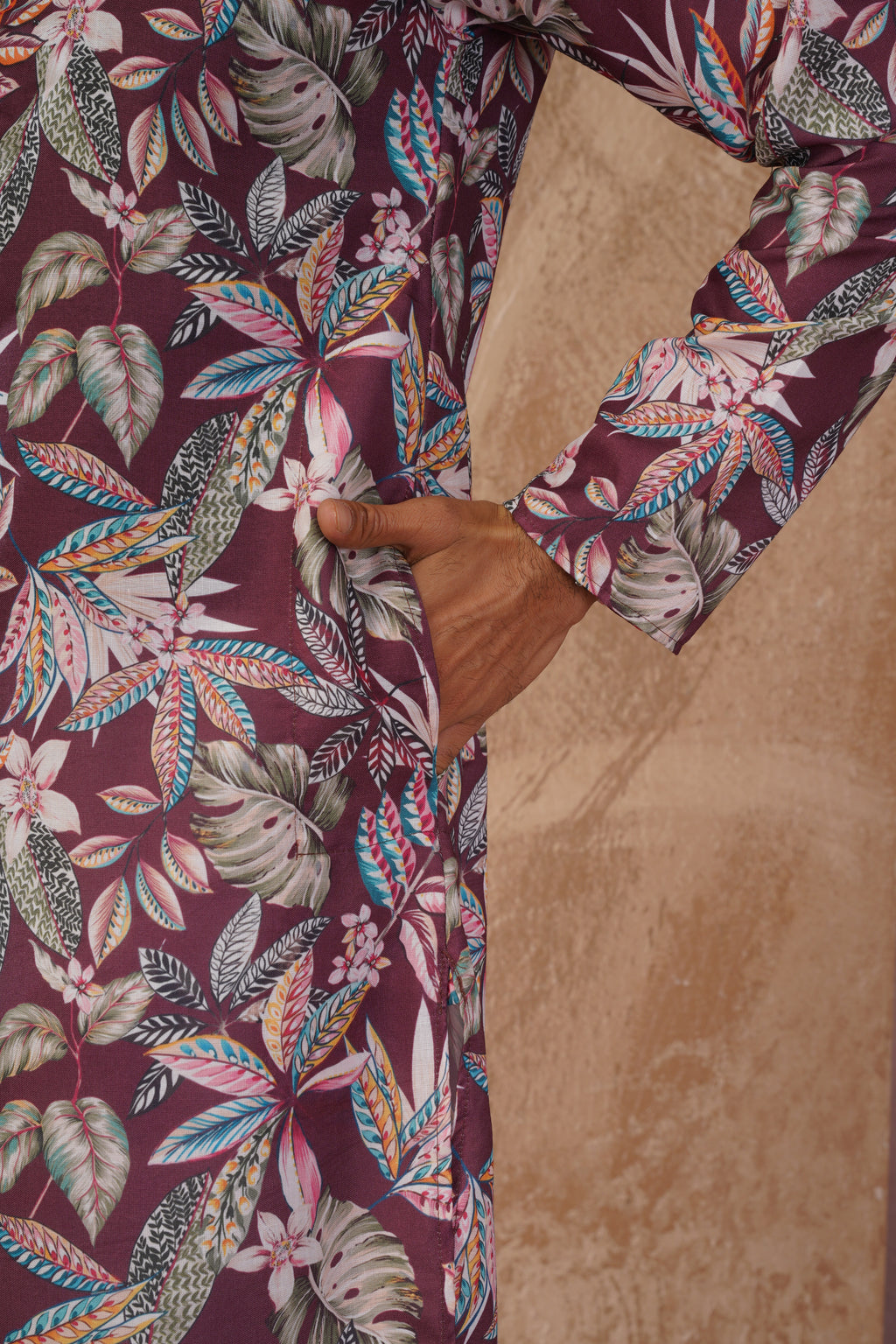 Tropical Printed Brown Kurta Set for Men