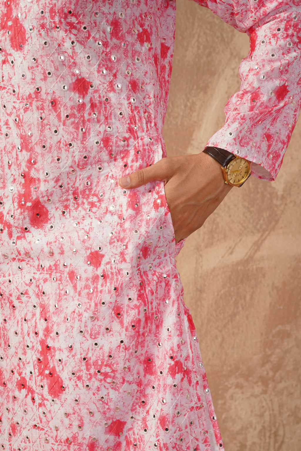 Classic Pink tie-dye kurta set with sequin glow