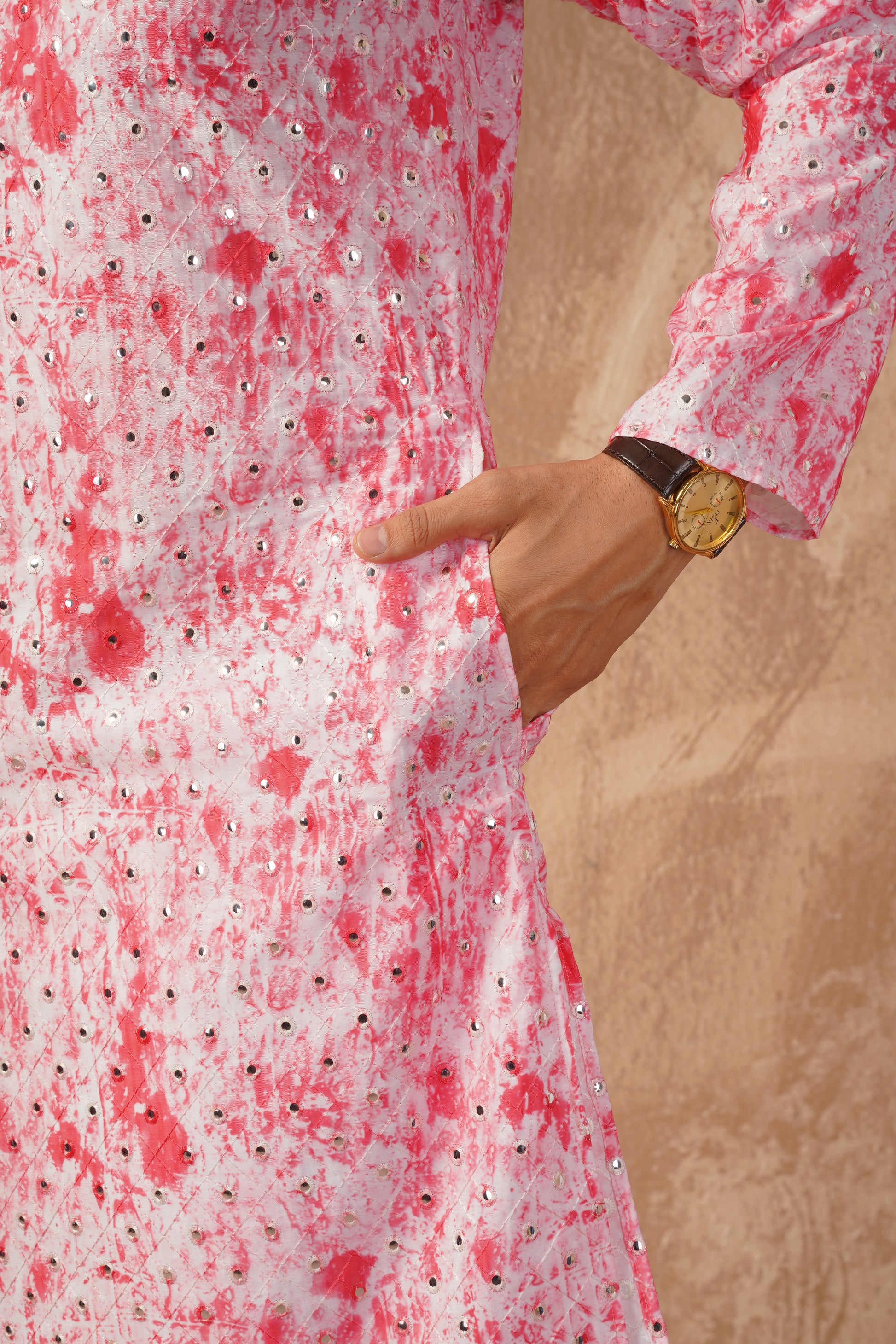 Classic Pink tie-dye kurta set with sequin glow