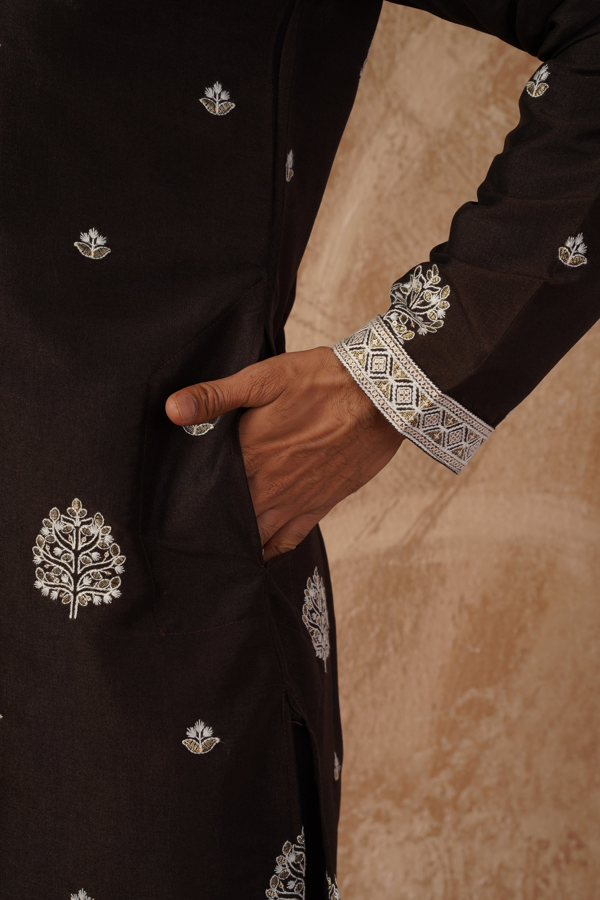 Majestic chocolate Orchid Embroidered Kurta set