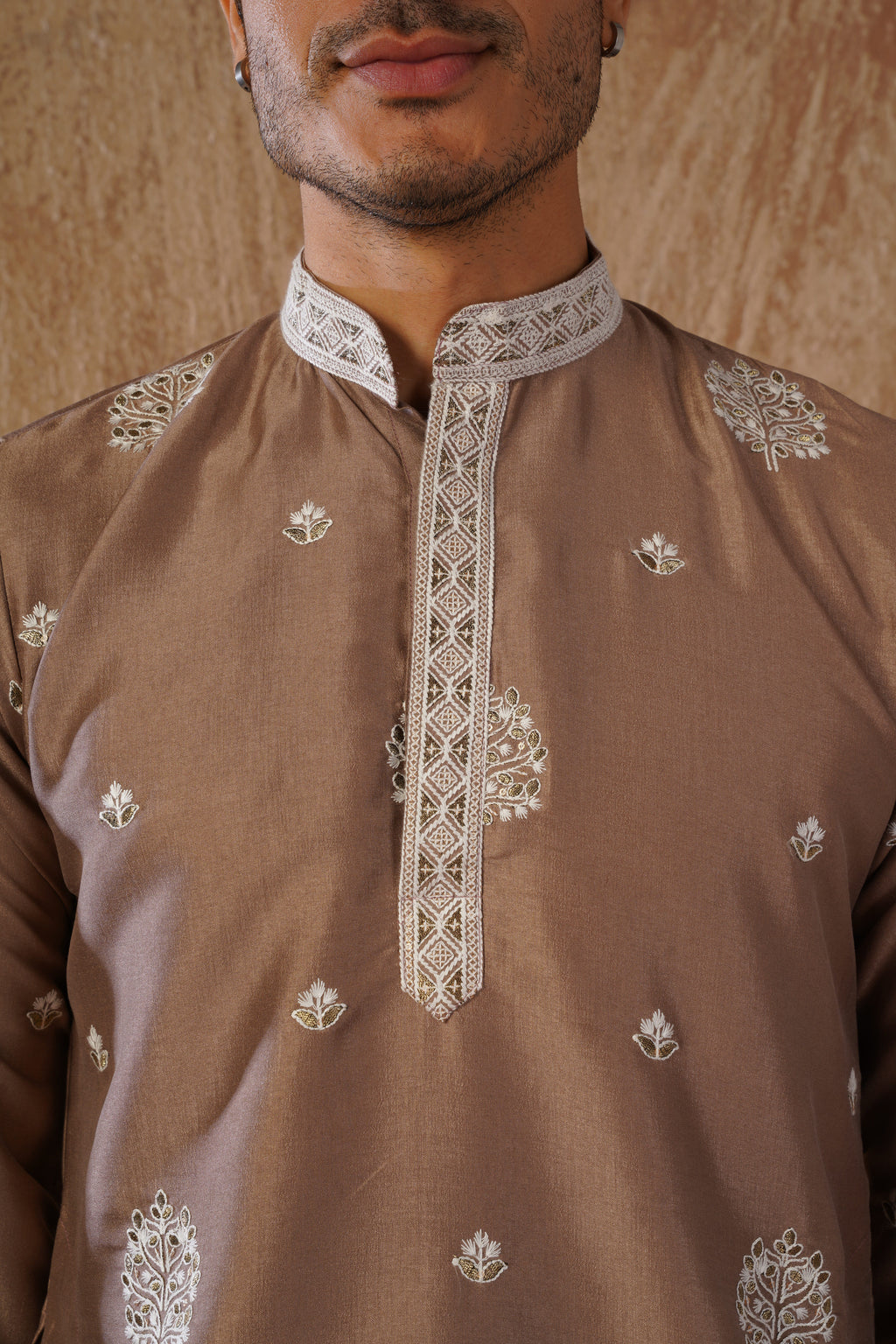 Majestic Brown Orchid Embroidered Kurta set