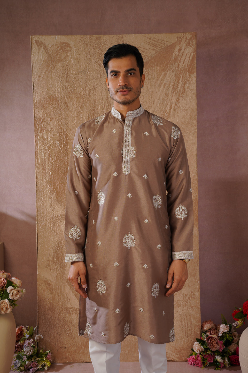 Majestic Brown Orchid Embroidered Kurta set