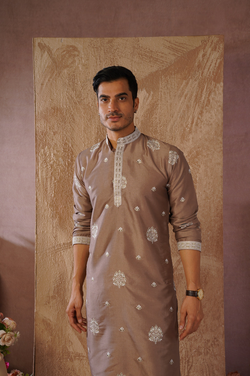 Majestic Brown Orchid Embroidered Kurta set