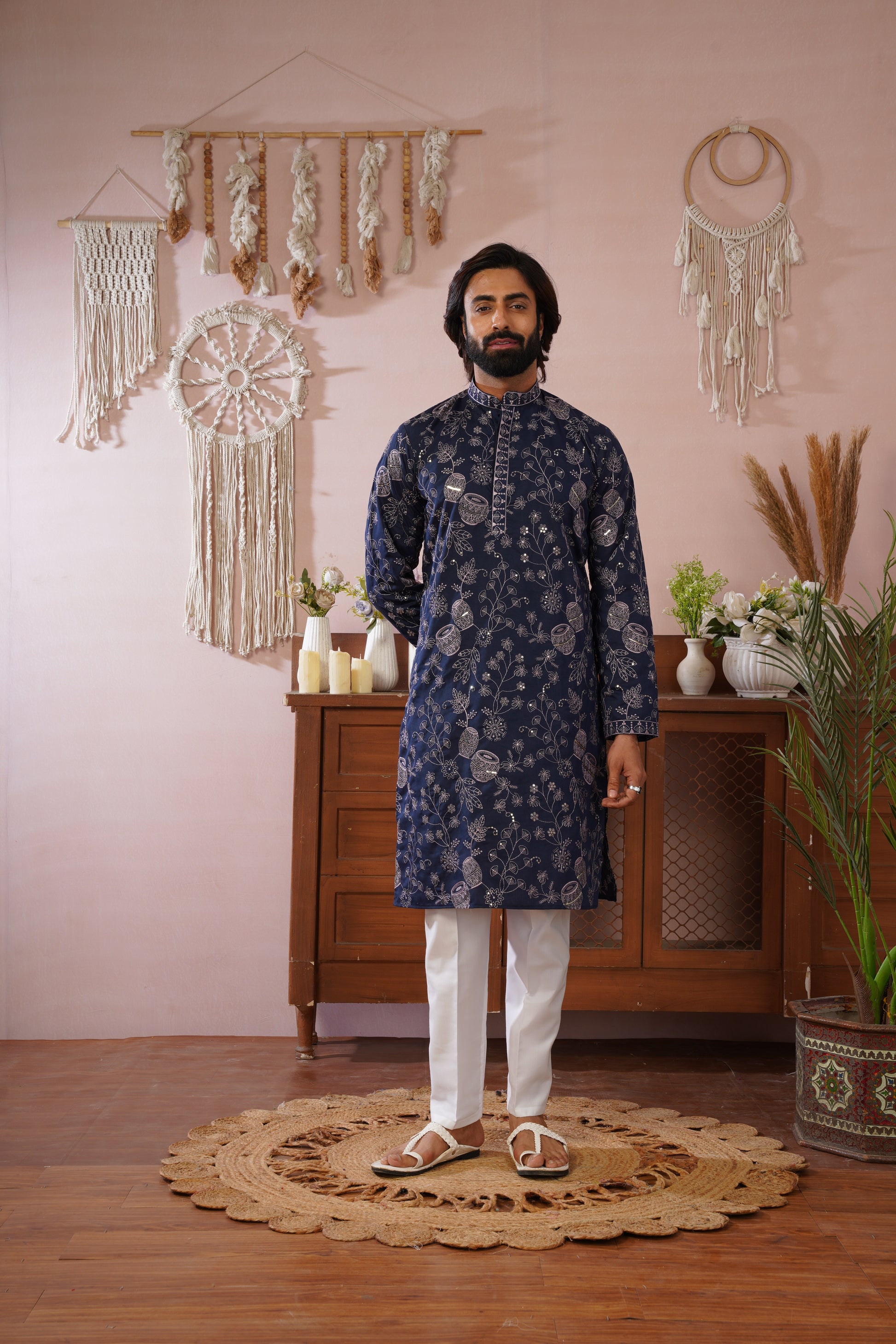 Blue Heritage Embroidered Kurta Set