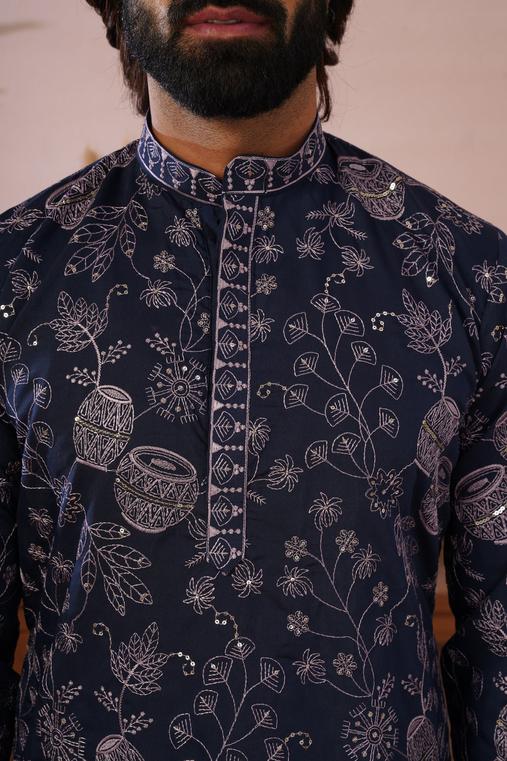 Blue Heritage Embroidered Kurta Set