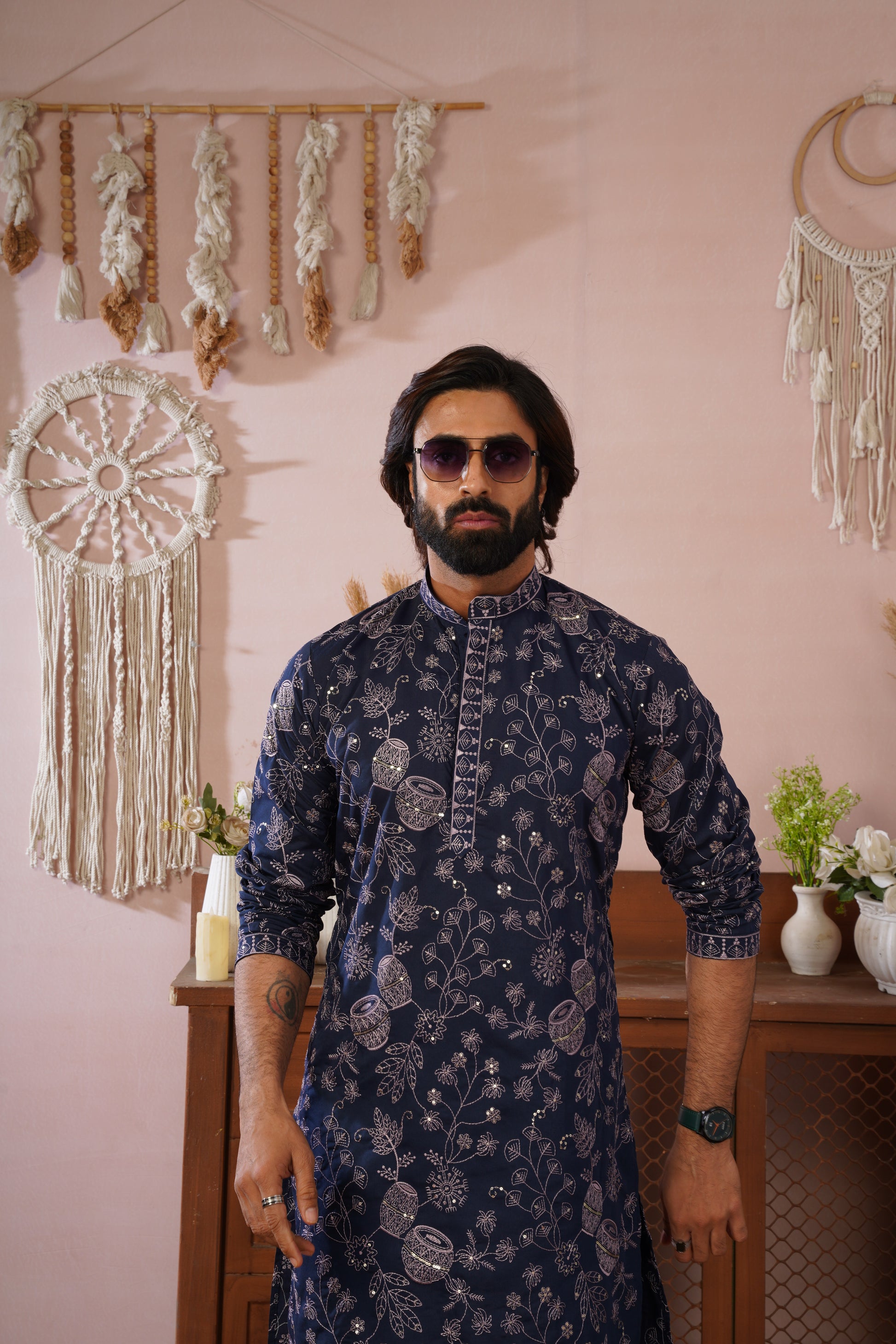 Blue Heritage Embroidered Kurta Set