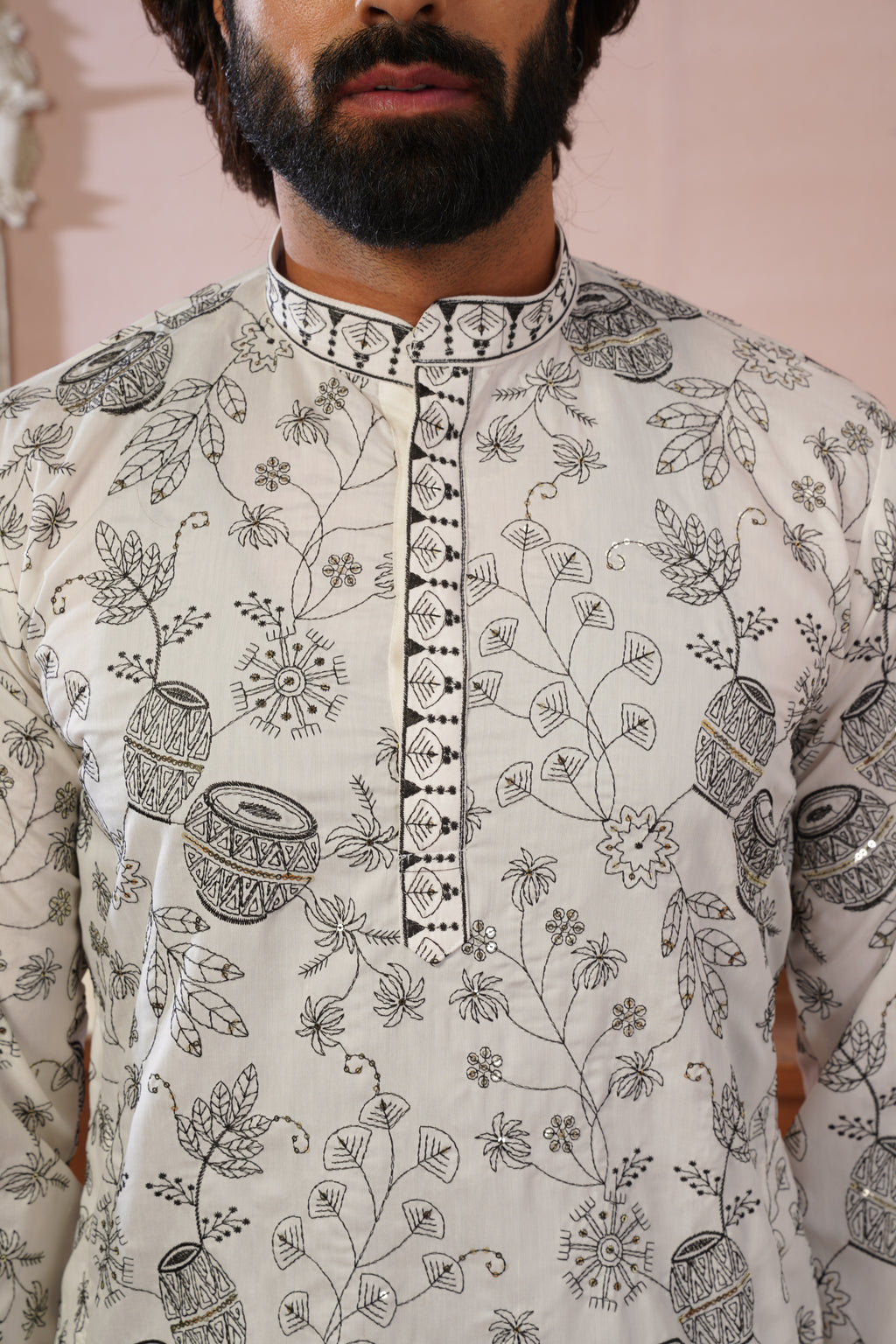 White Heritage Embroidered Kurta Set