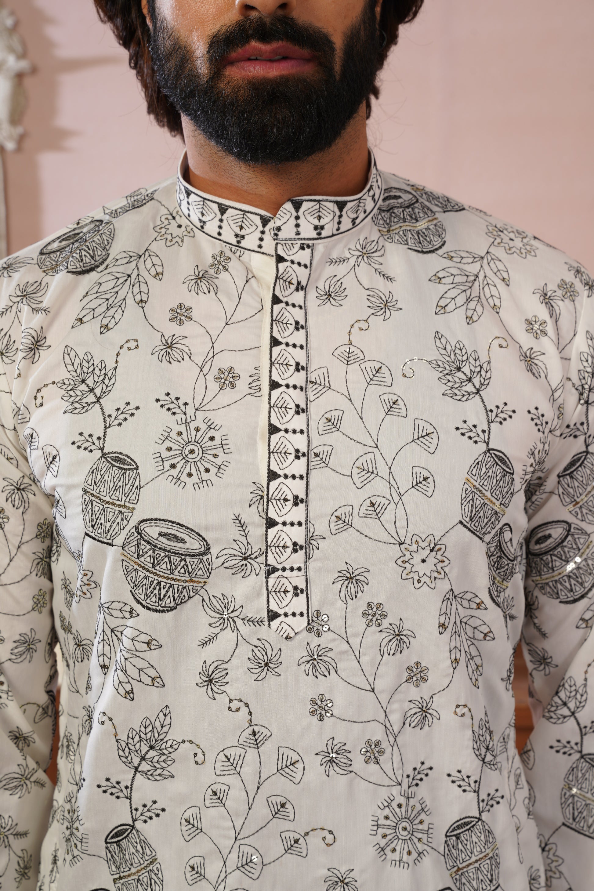 White Heritage Embroidered Kurta Set