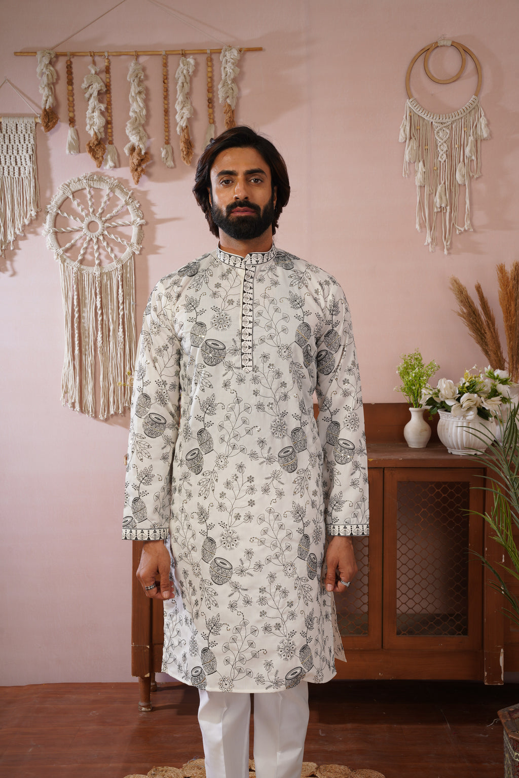 White Heritage Embroidered Kurta Set