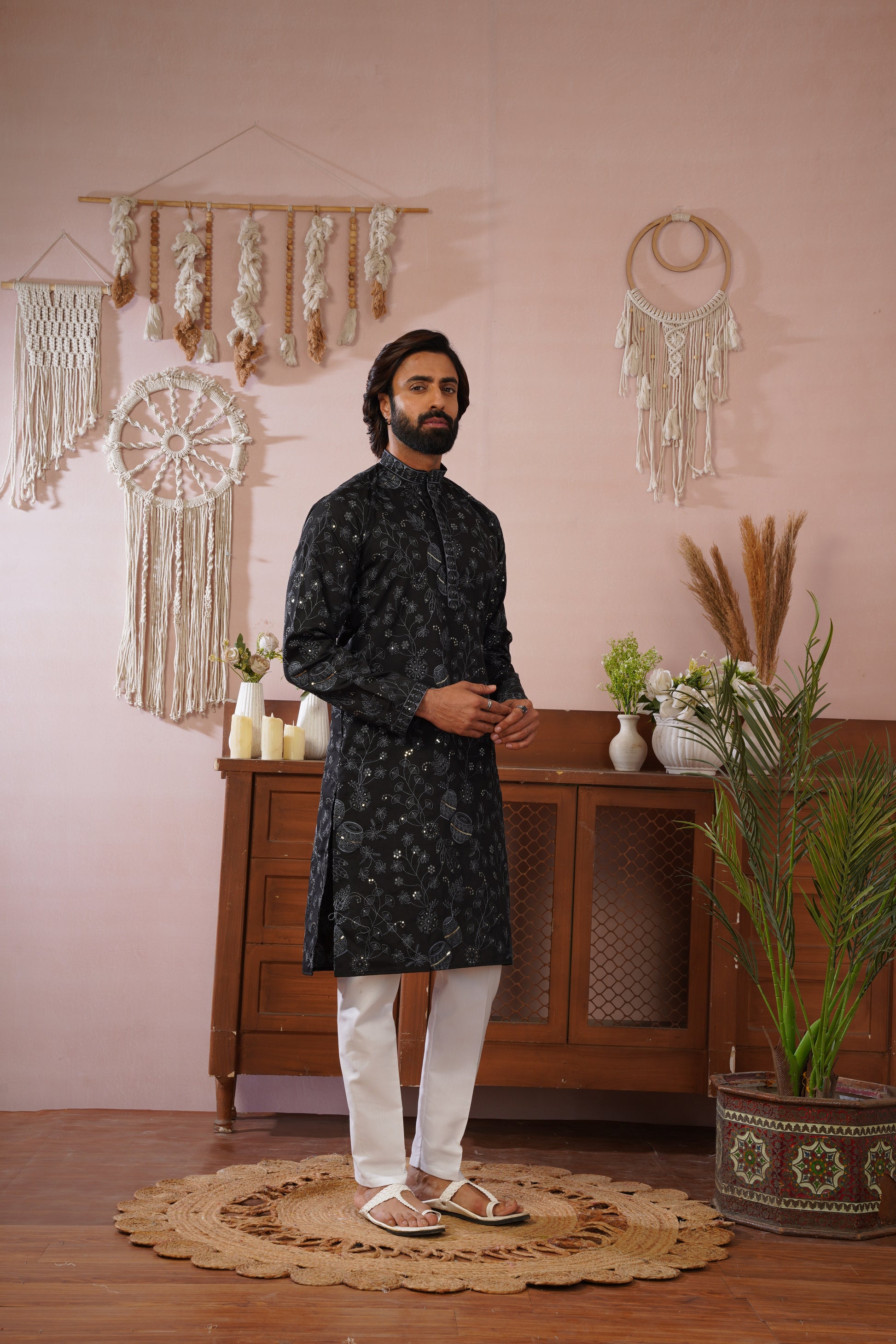 Black Heritage Embroidered Kurta Set