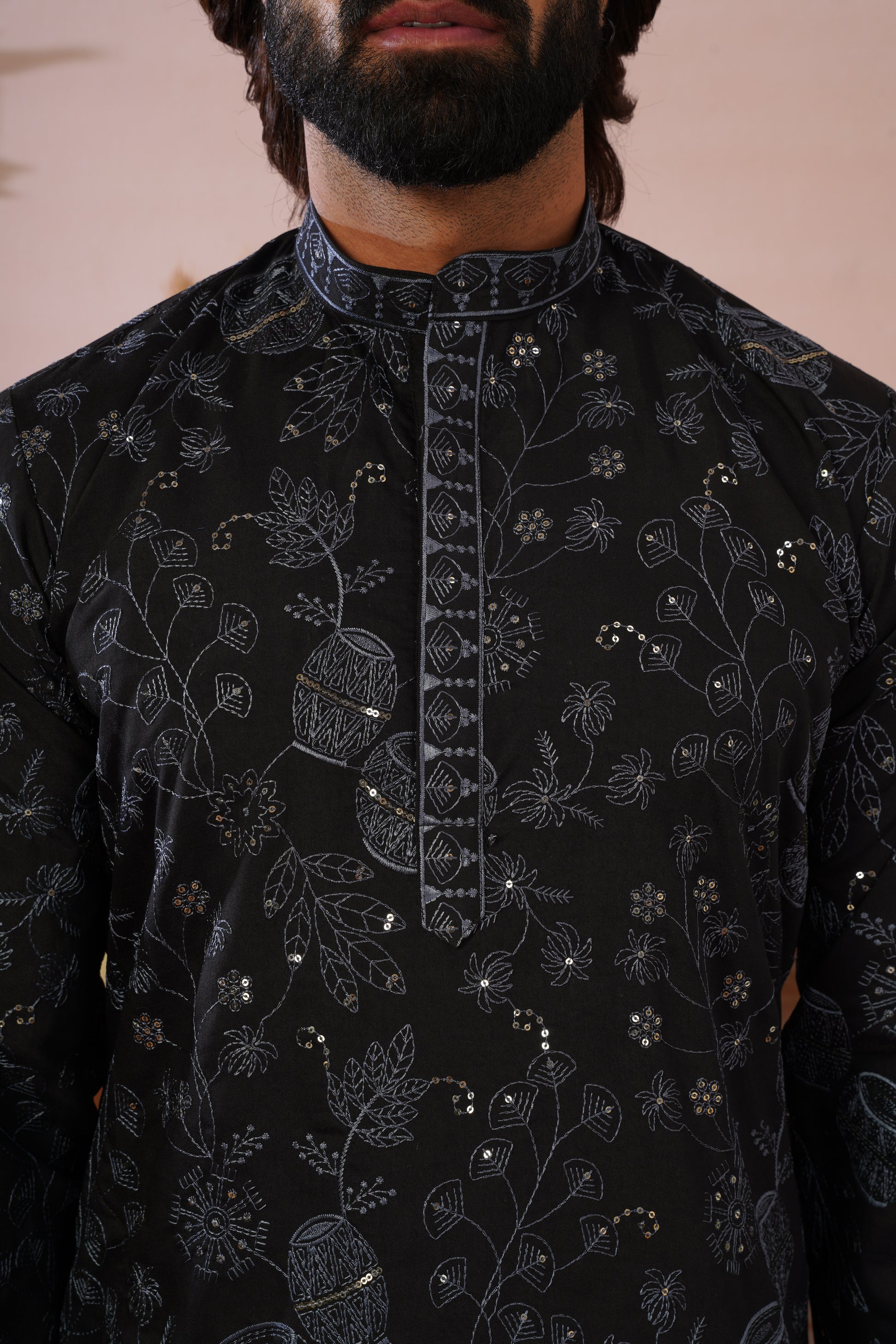 Black Heritage Embroidered Kurta Set