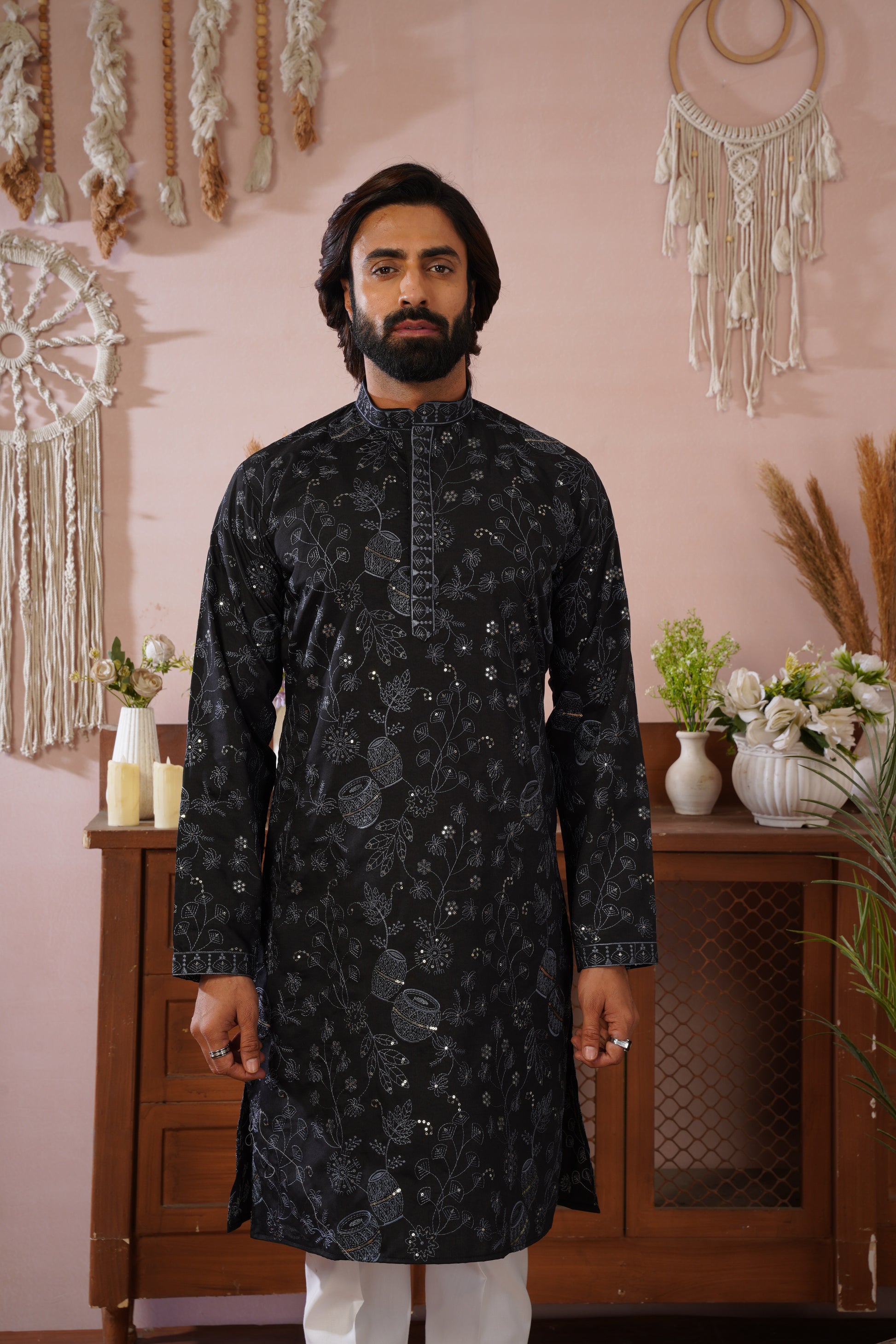 Black Heritage Embroidered Kurta Set