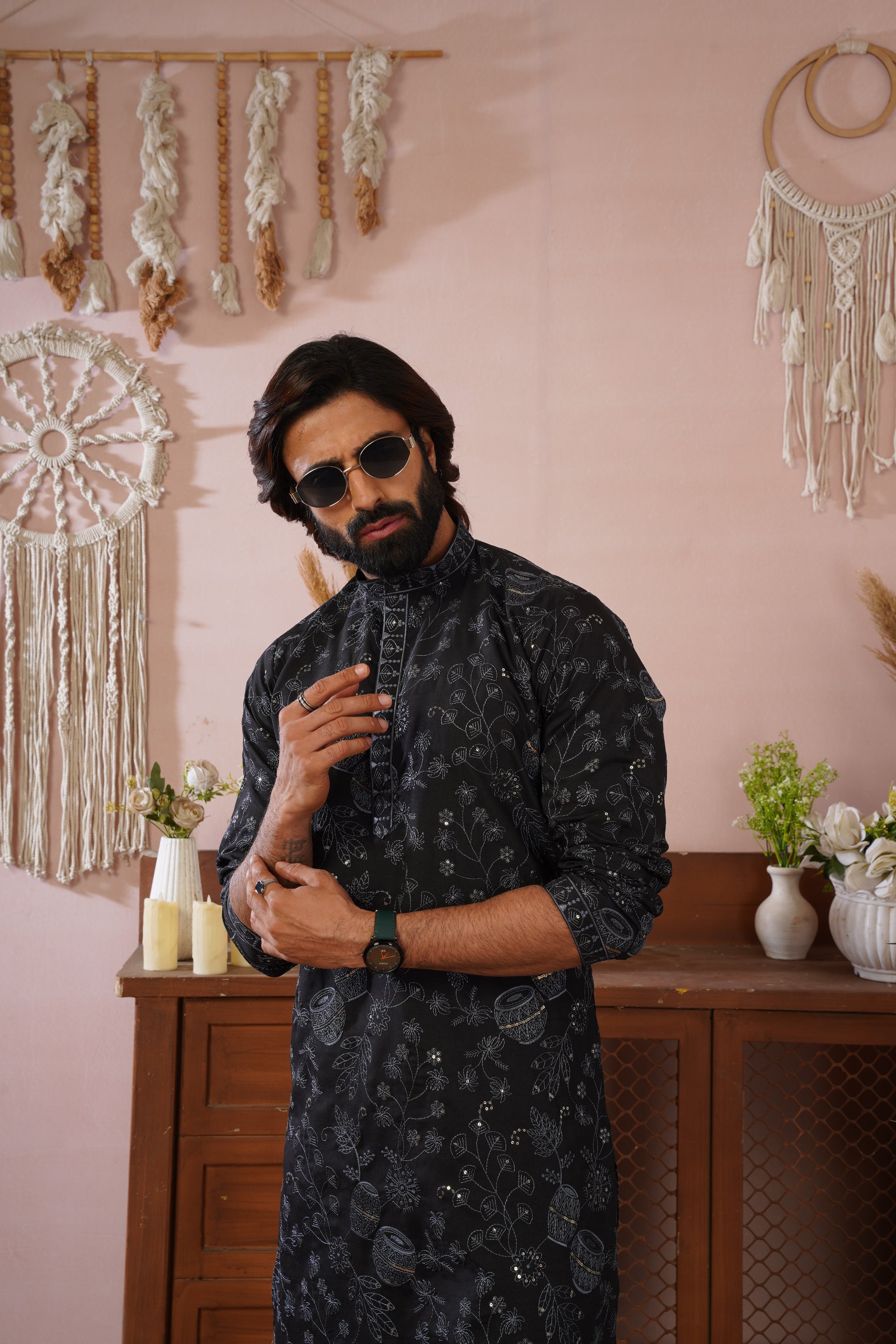 Black Heritage Embroidered Kurta Set