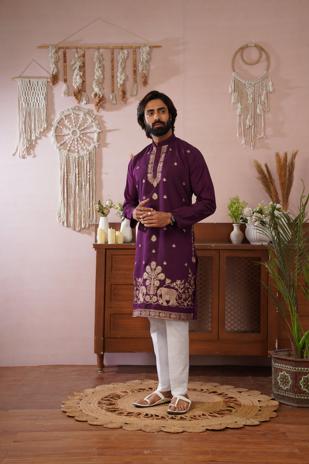 Regal Haathi Darbar Embroidered Plum Kurta Set