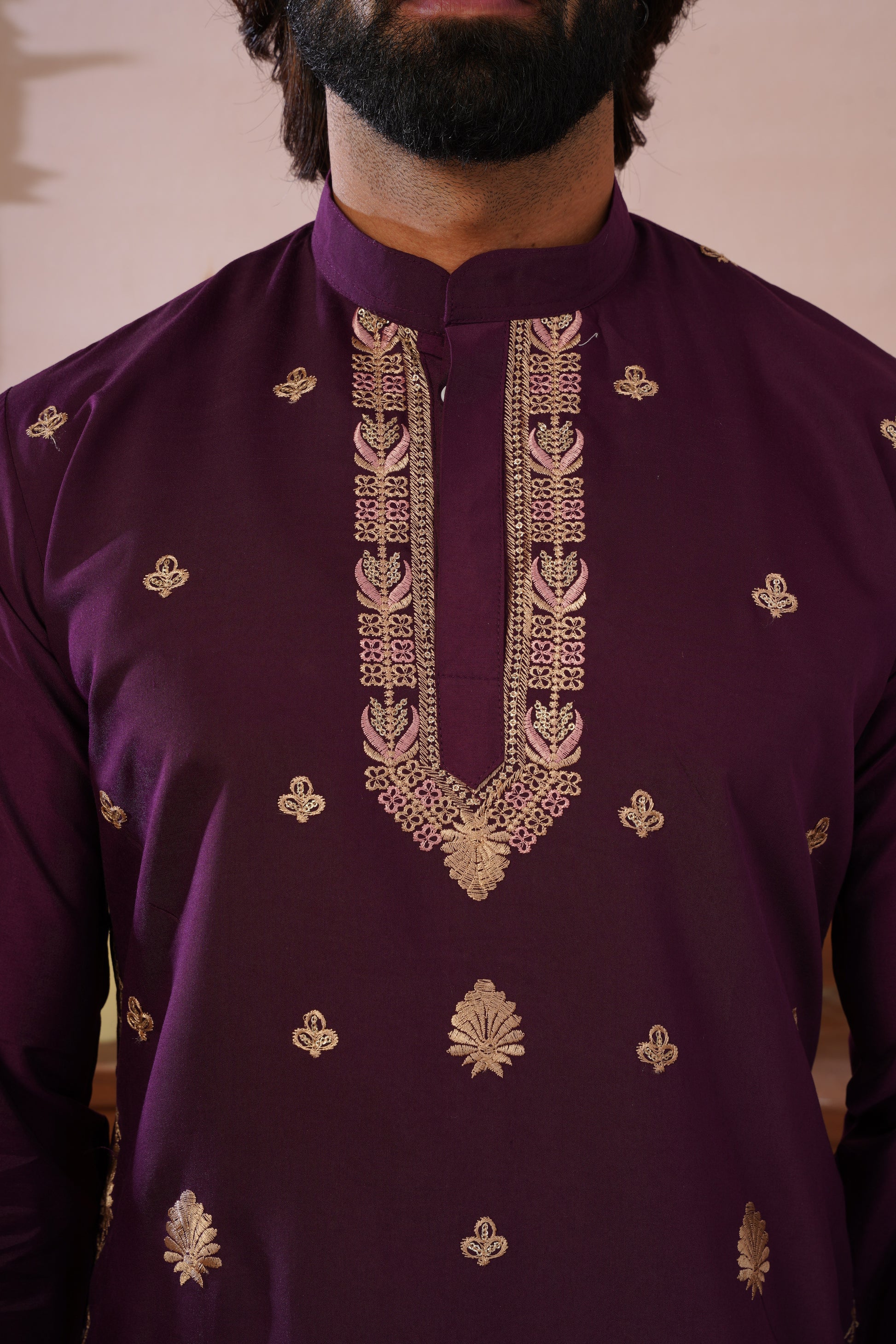 Regal Haathi Darbar Embroidered Plum Kurta Set