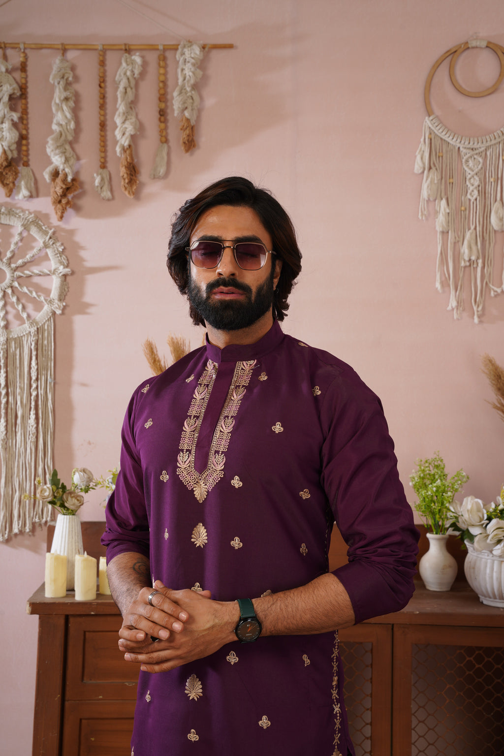 Regal Haathi Darbar Embroidered Plum Kurta Set