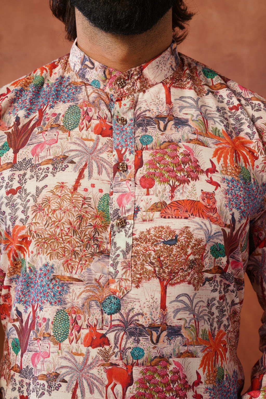 Peach Heritage Forest Illustration Kurta Set