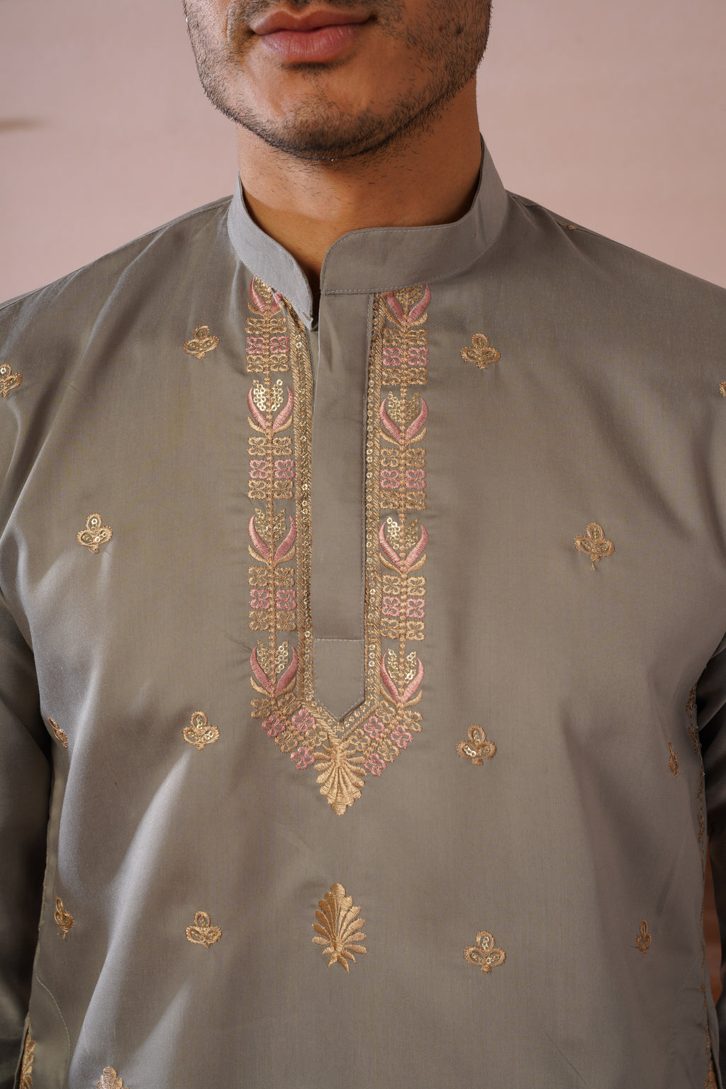 Regal Haathi Darbar Embroidered Grey Kurta Set