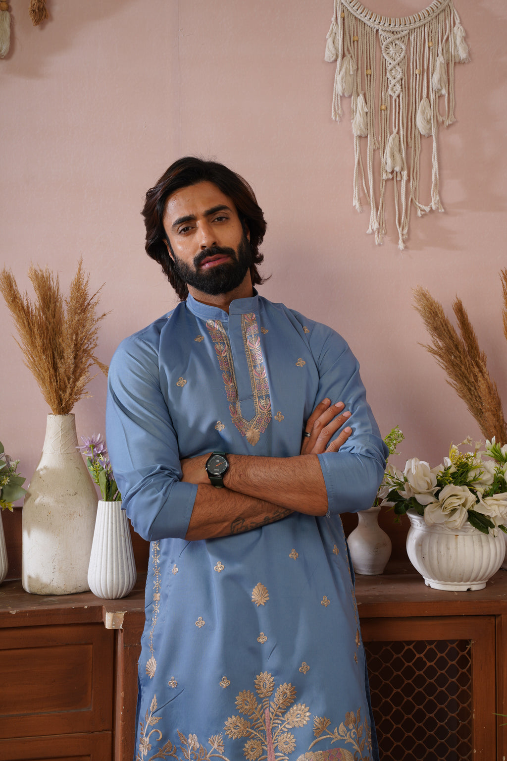 Regal Haathi Darbar Embroidered Blue Kurta Set