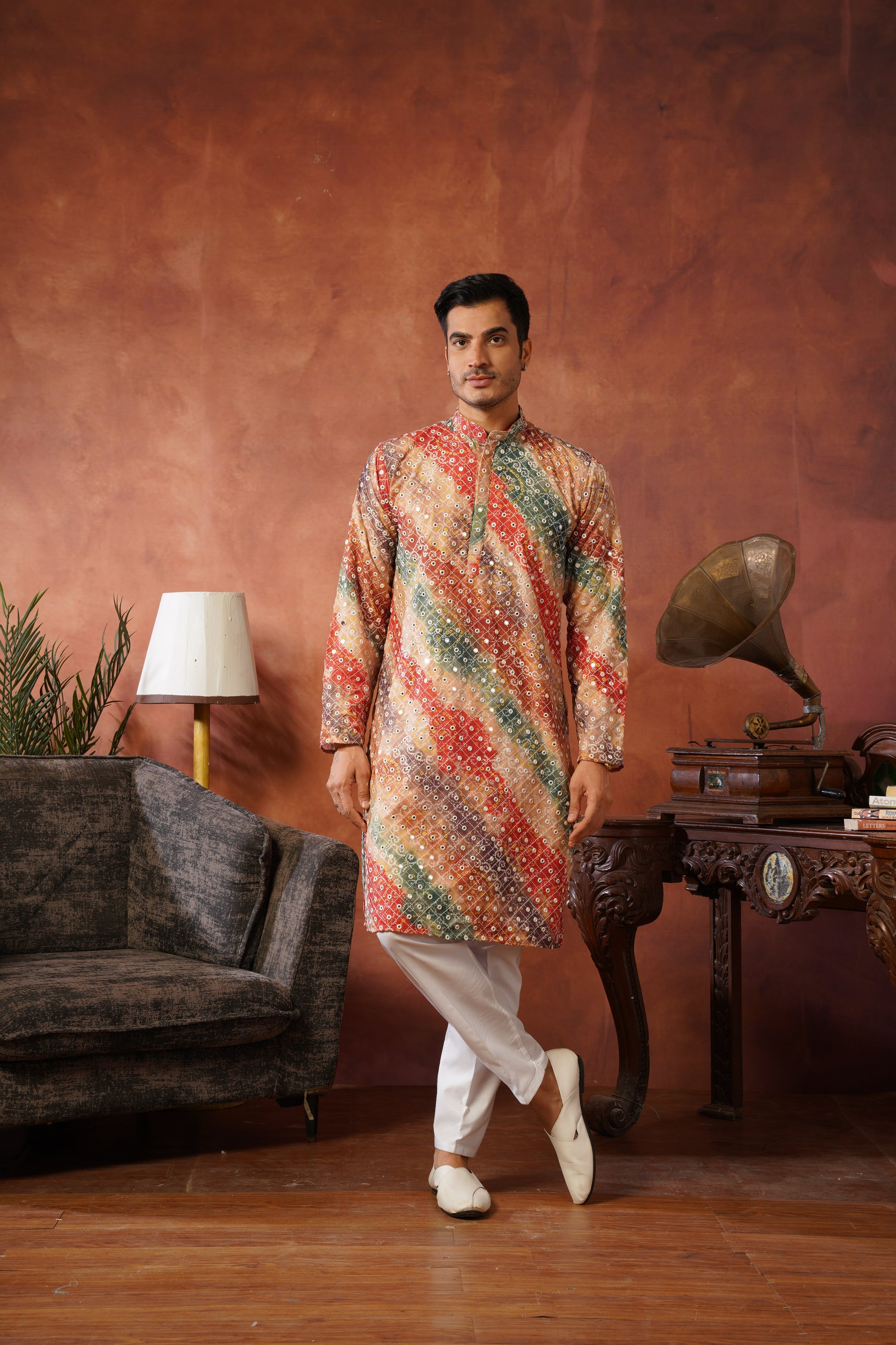 Yellow bandhani Printed & Sequin Work Kurta Set