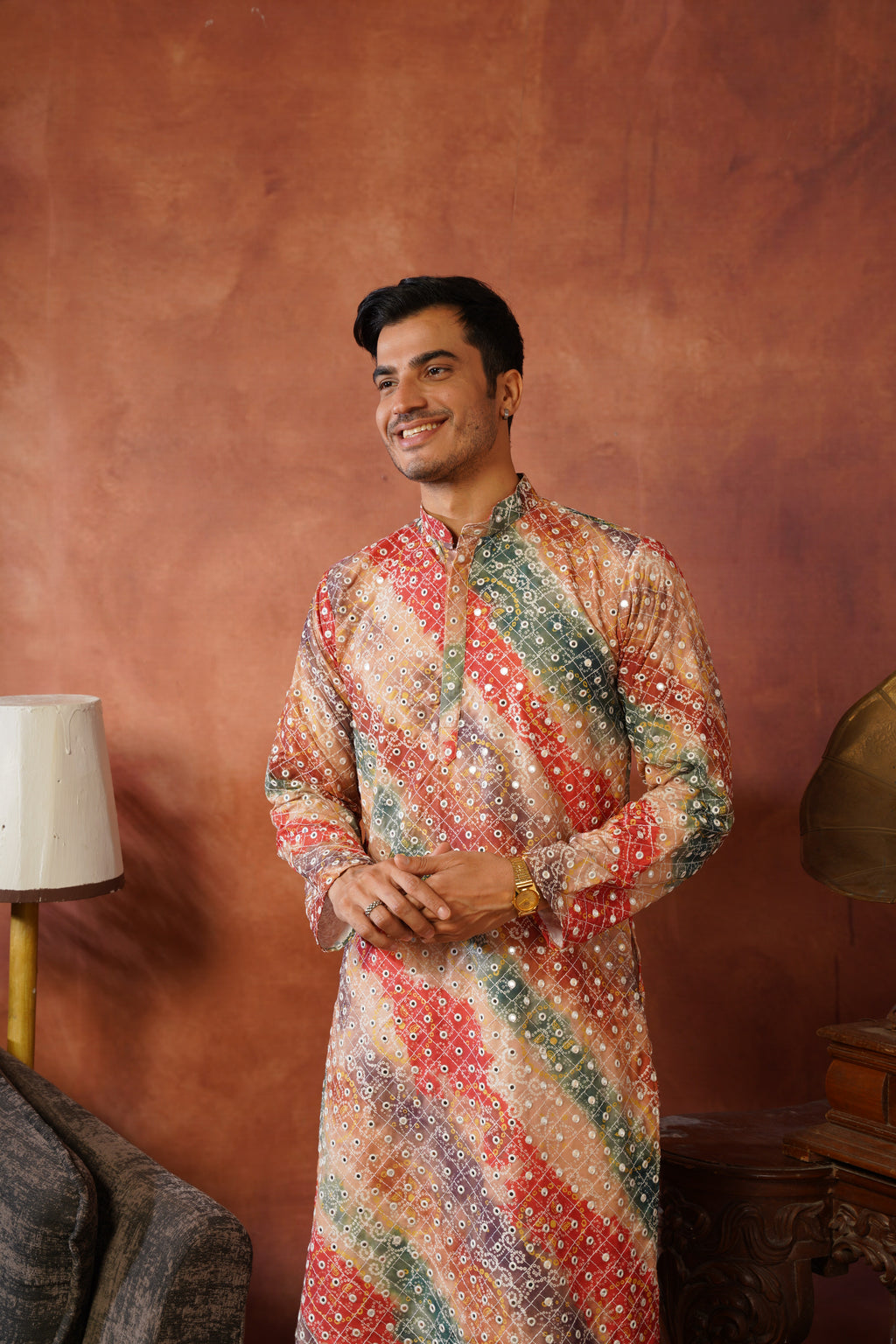 Yellow bandhani Printed & Sequin Work Kurta Set