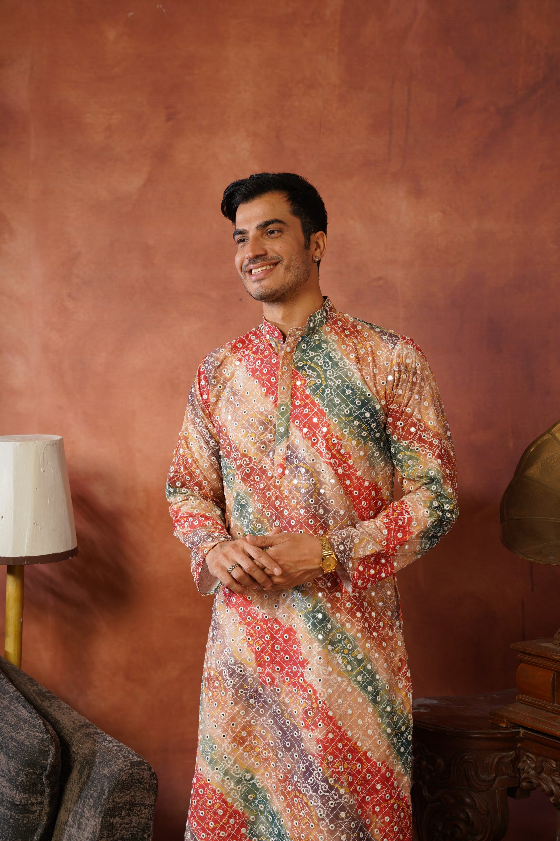 Yellow bandhani Printed & Sequin Work Kurta Set