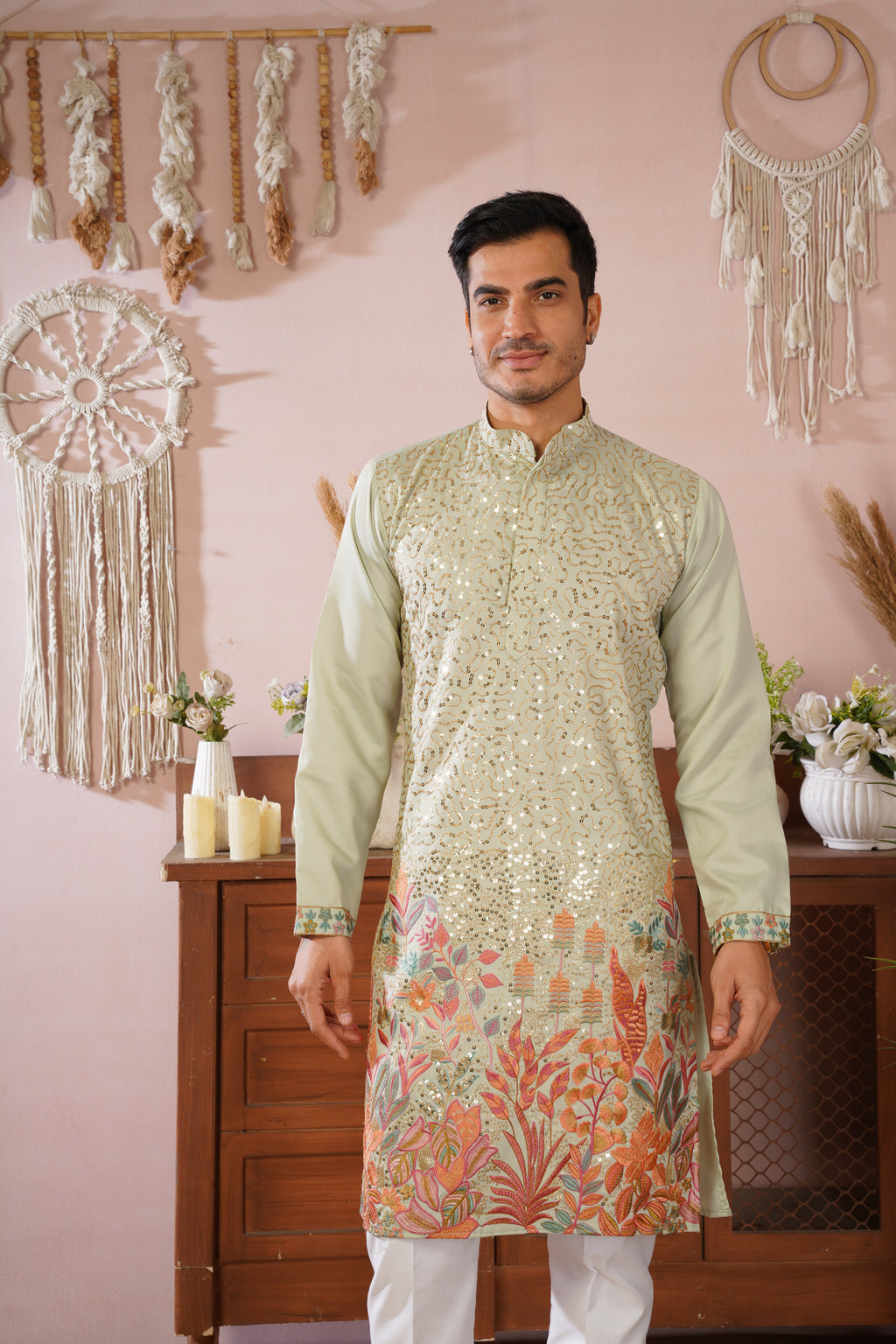 Gulshan Pista Royale Sequin Embroidered work Kurta Set