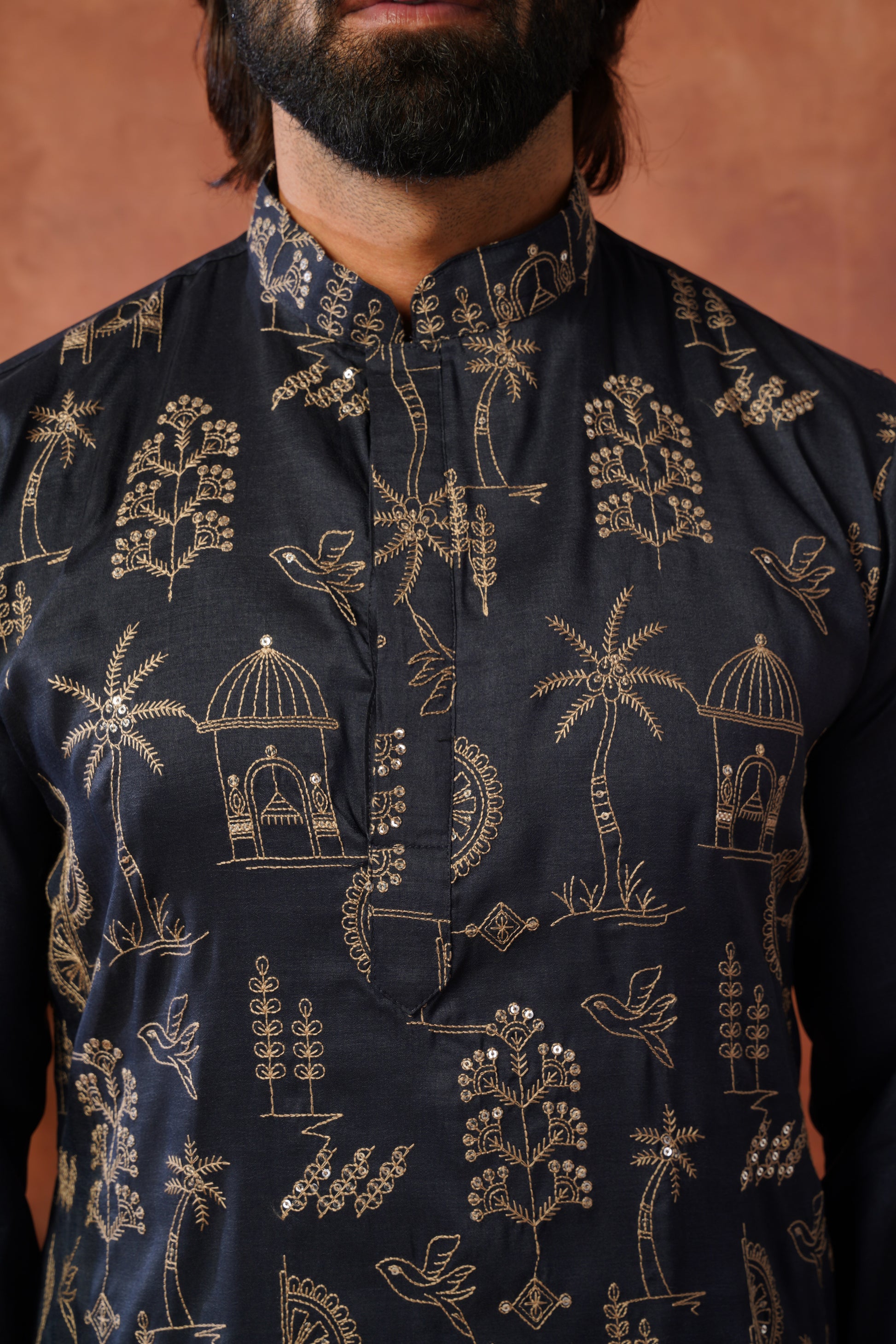Blue Luxe Gold Silk Embroidered Kurta Set