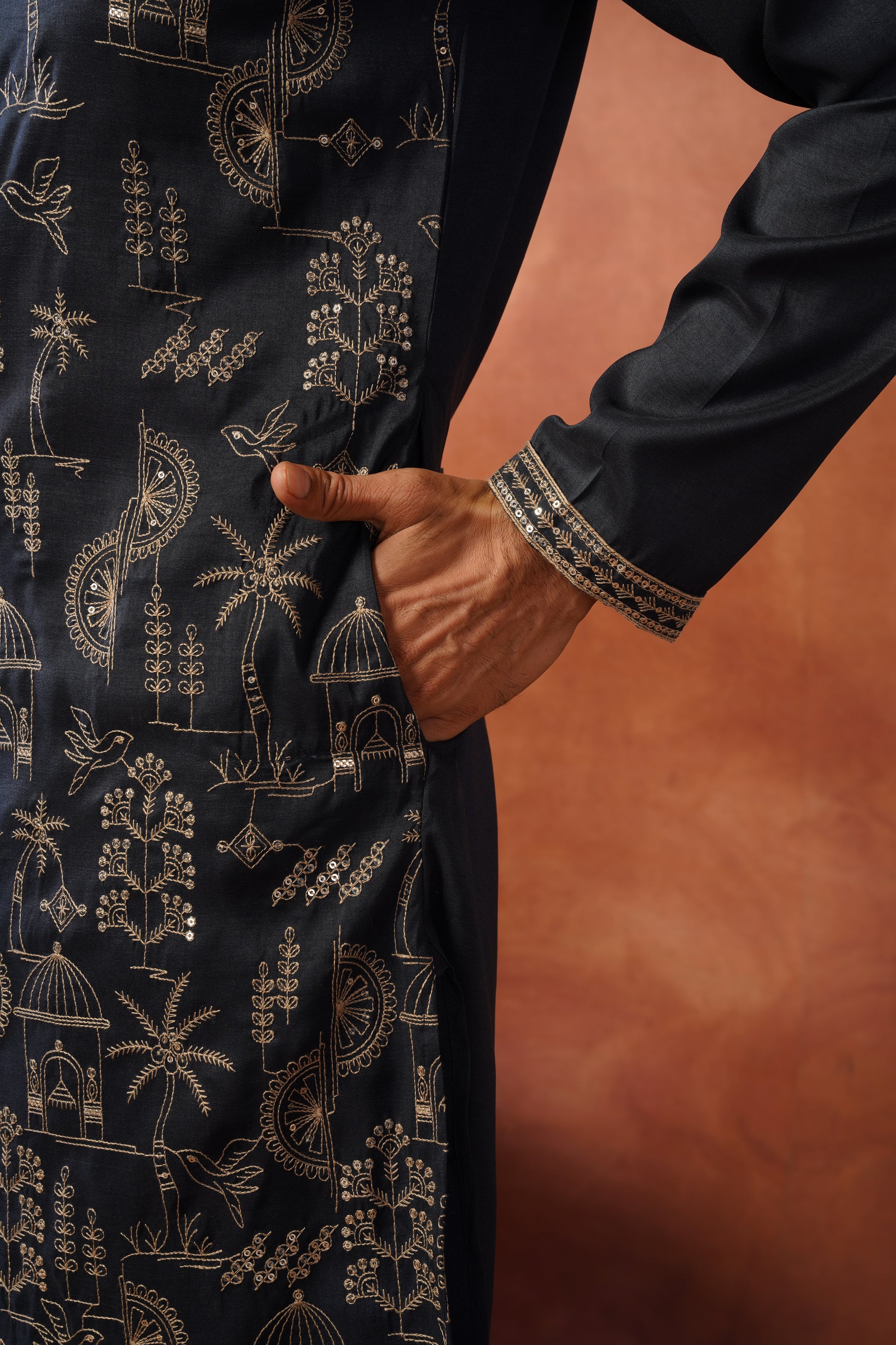 Blue Luxe Gold Silk Embroidered Kurta Set