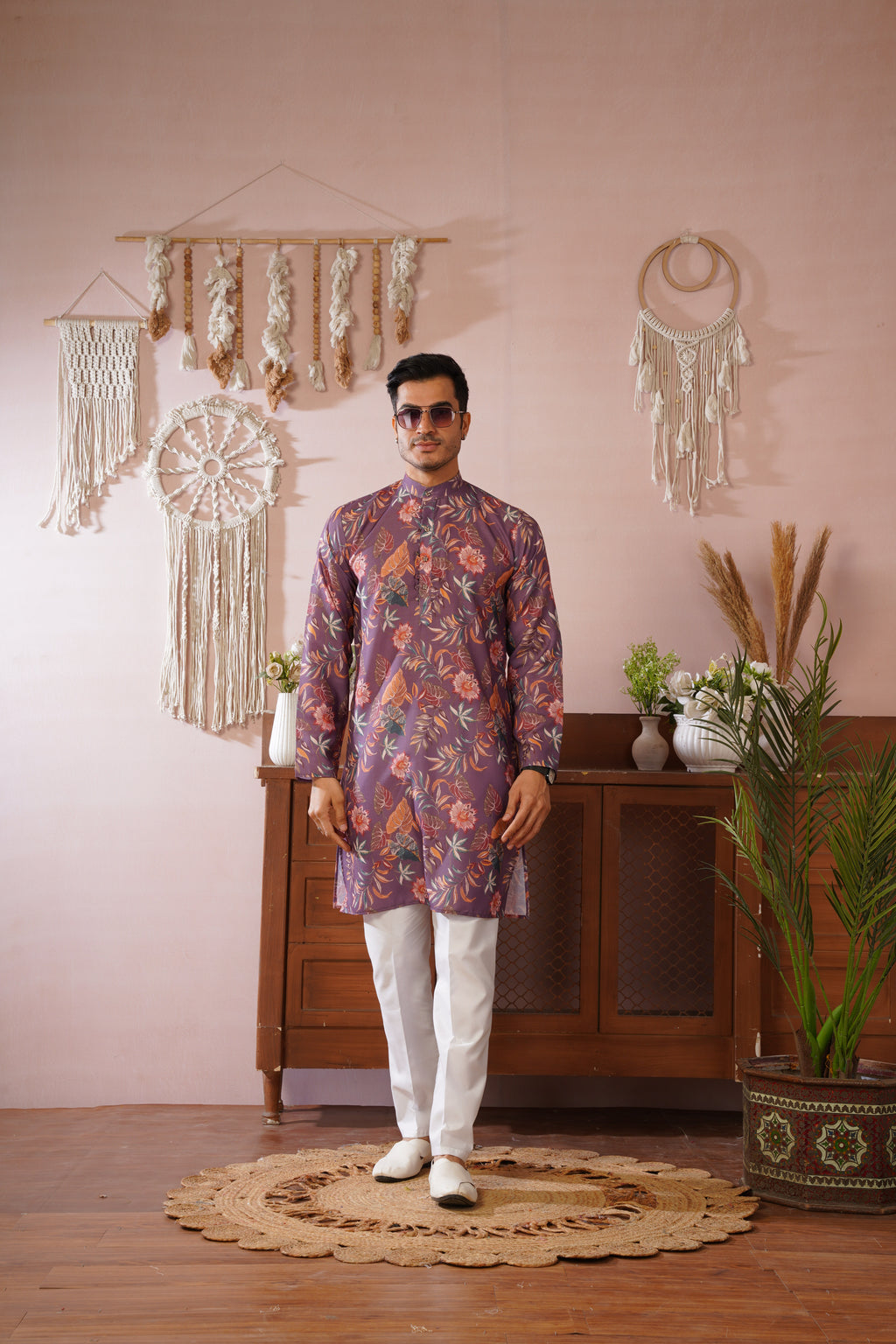 Rangrez Floral All-over Printed Purple Kurta Set