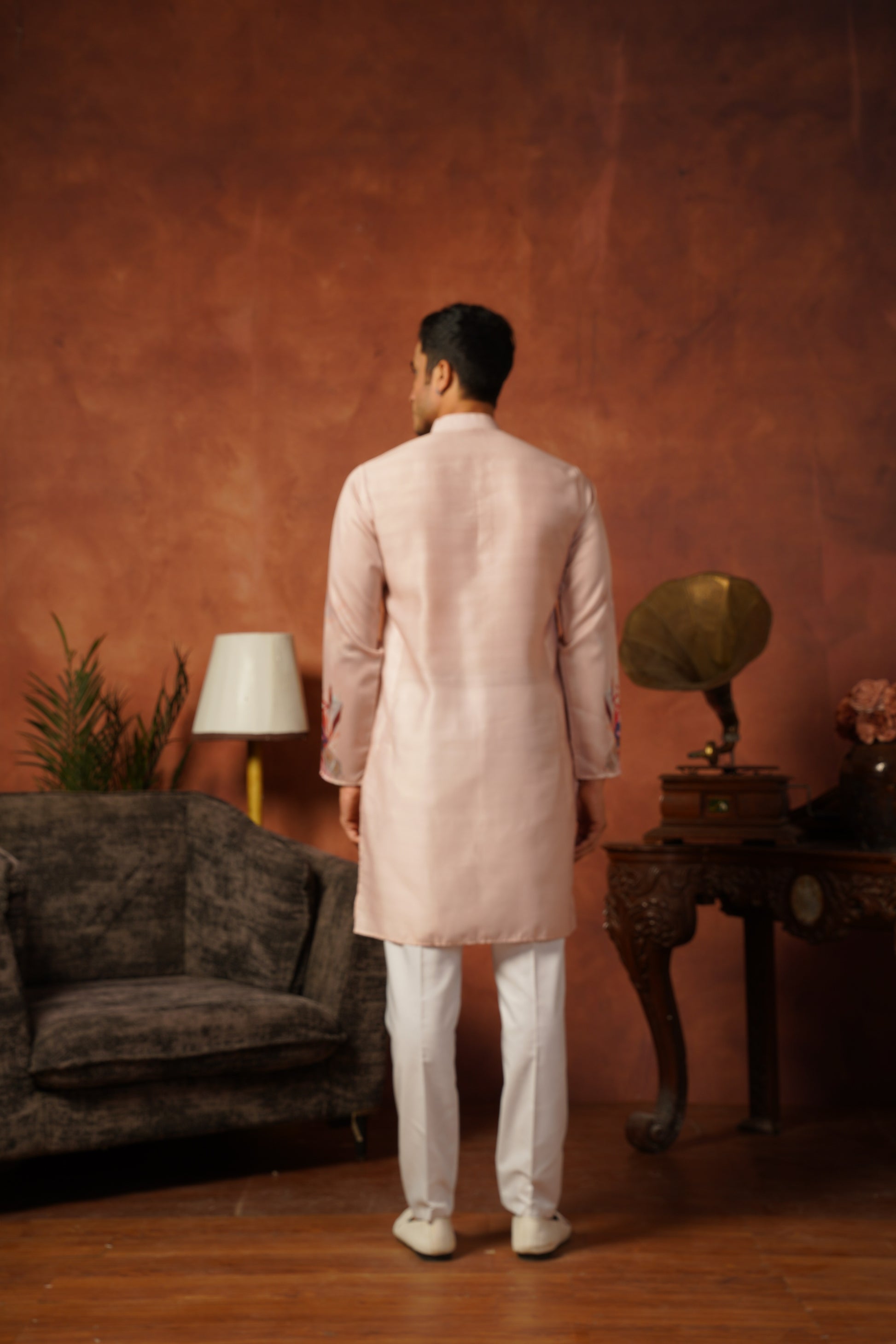 Men’s Cream Abstract Floral Kurta Set | Designer Festive Wear
