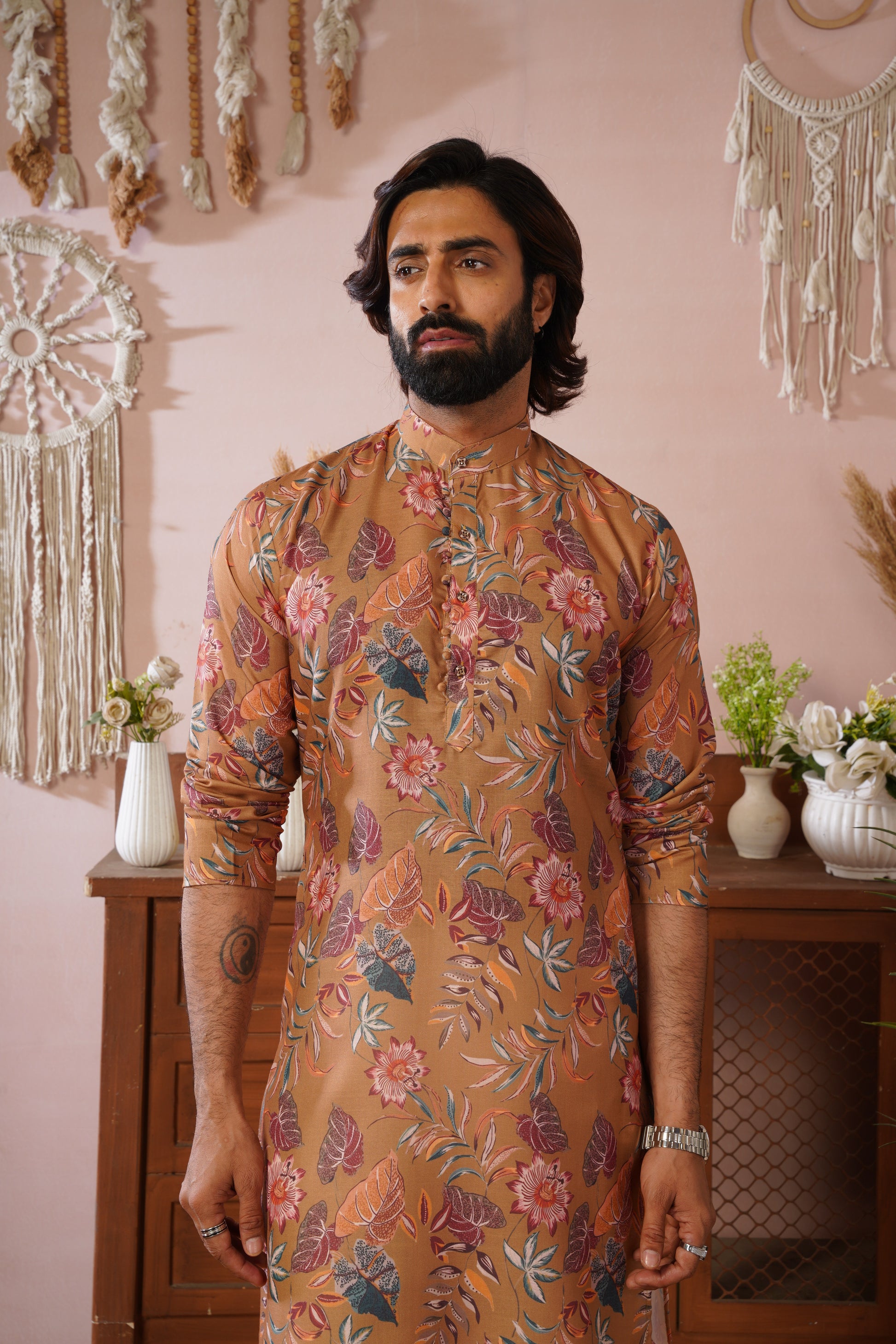 Rangrez Floral All-over Printed Yellow Kurta Set