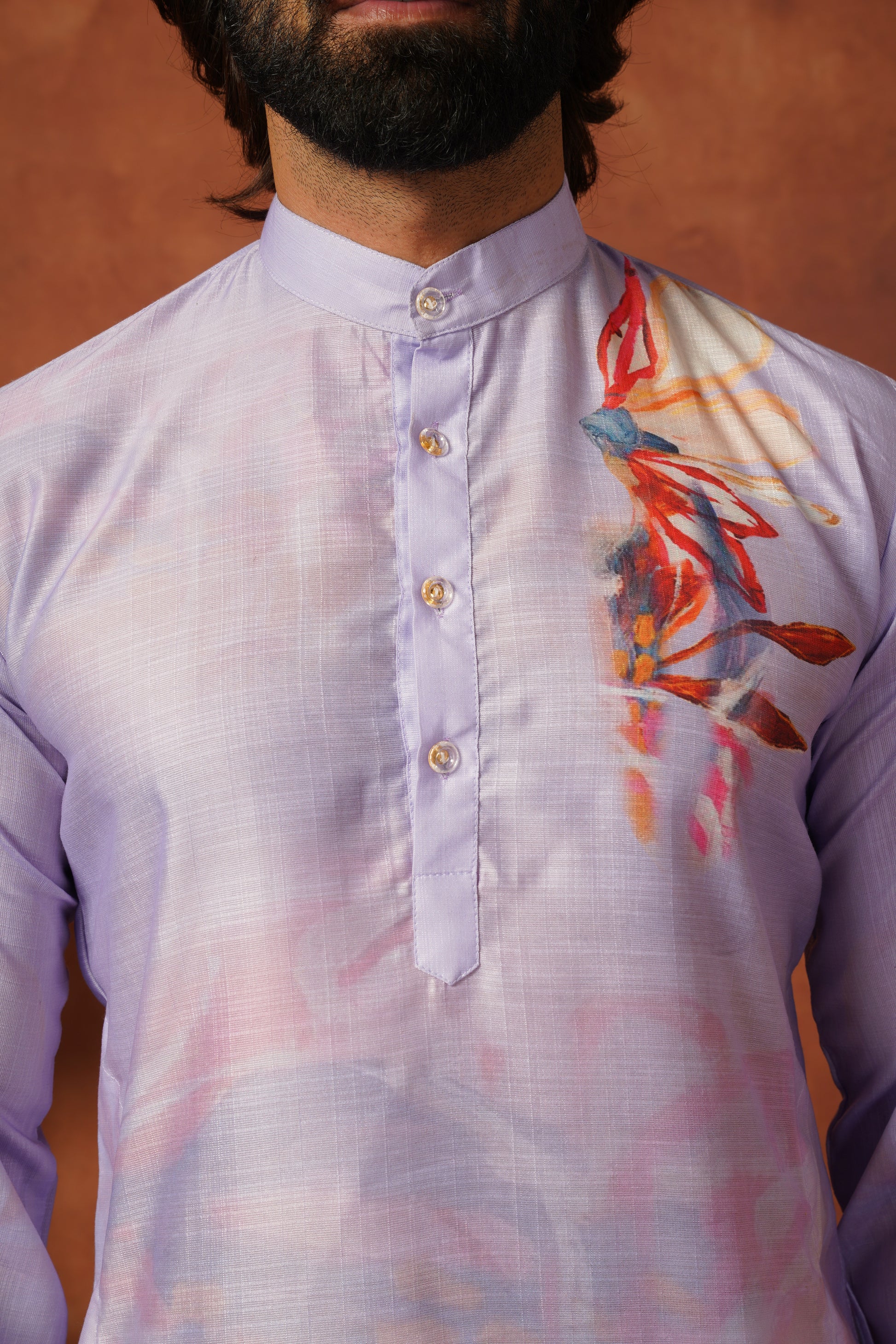 Men’s Lavender Abstract Floral Kurta Set | Designer Festive Wear