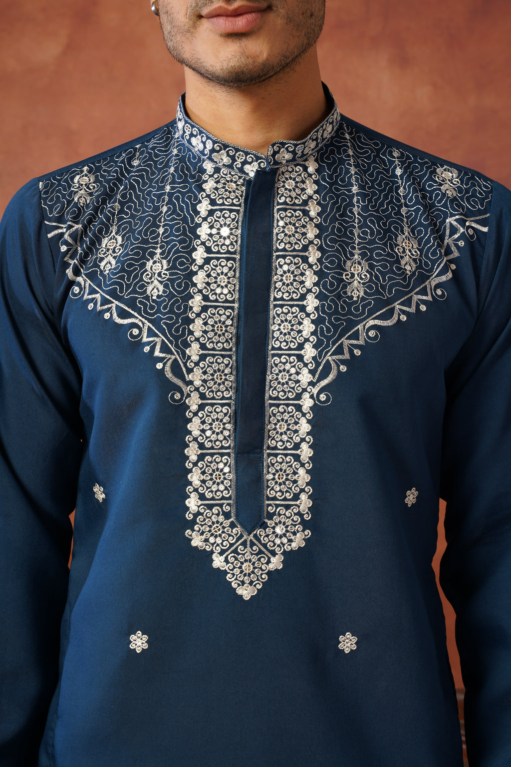 Dhara Embroidered Sequin Neckwork Blue Kurta Set