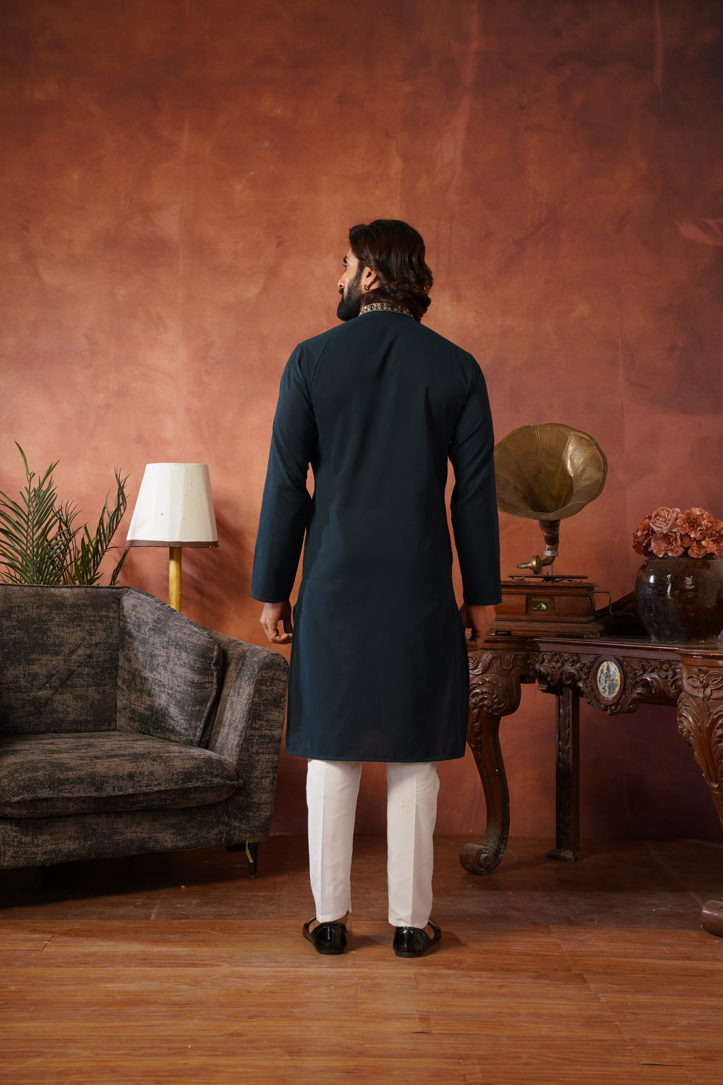 Wildlife Embroidered Peacock Blue Kurta Set