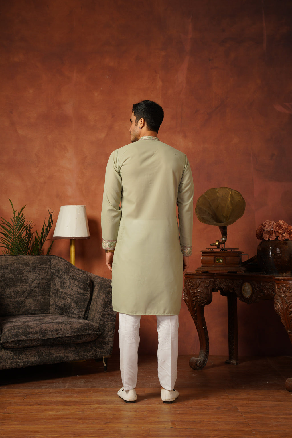 Designer Desert Theme Embroidered Pista Kurta Set