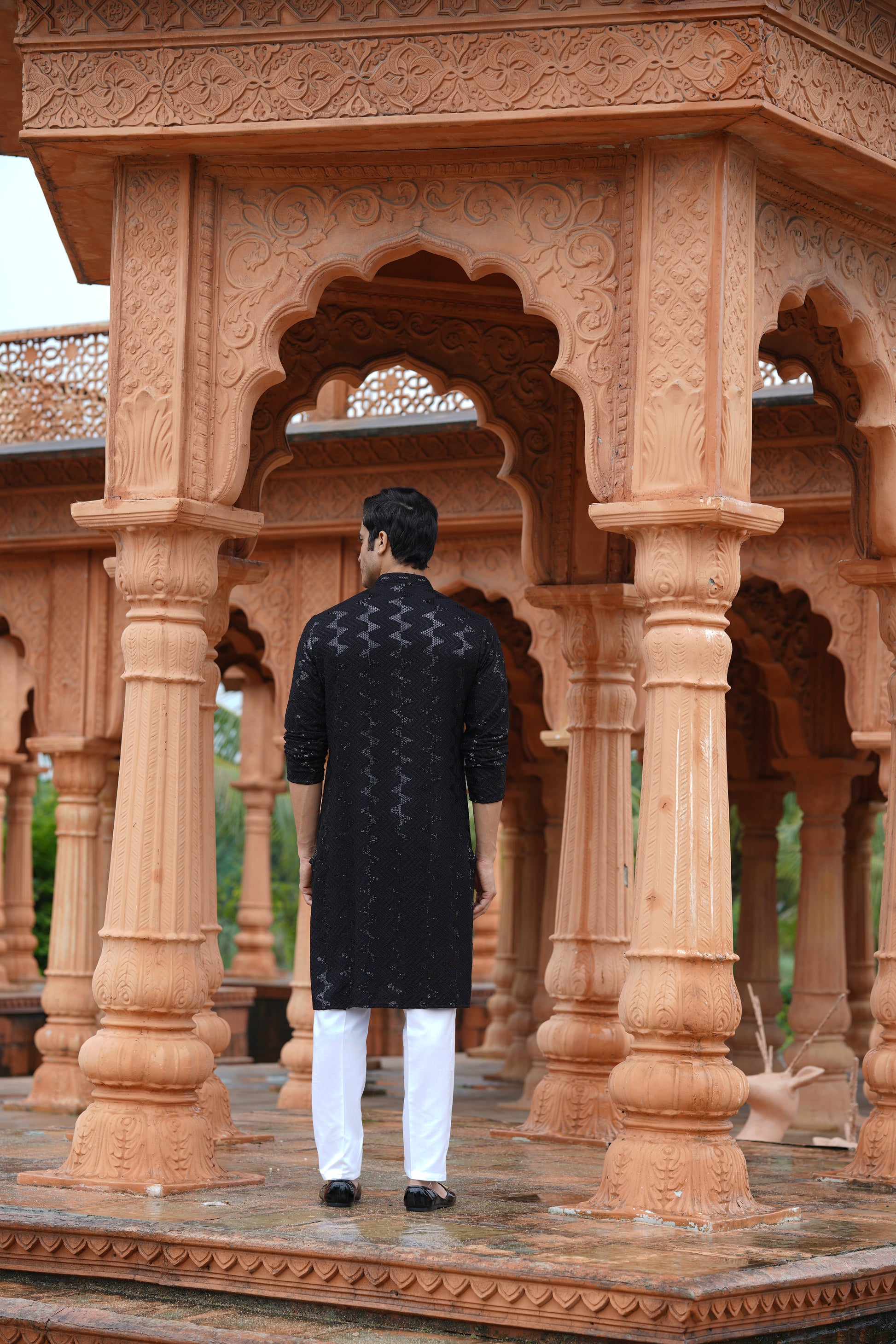 Men's Black Sequin Embellished Kurta