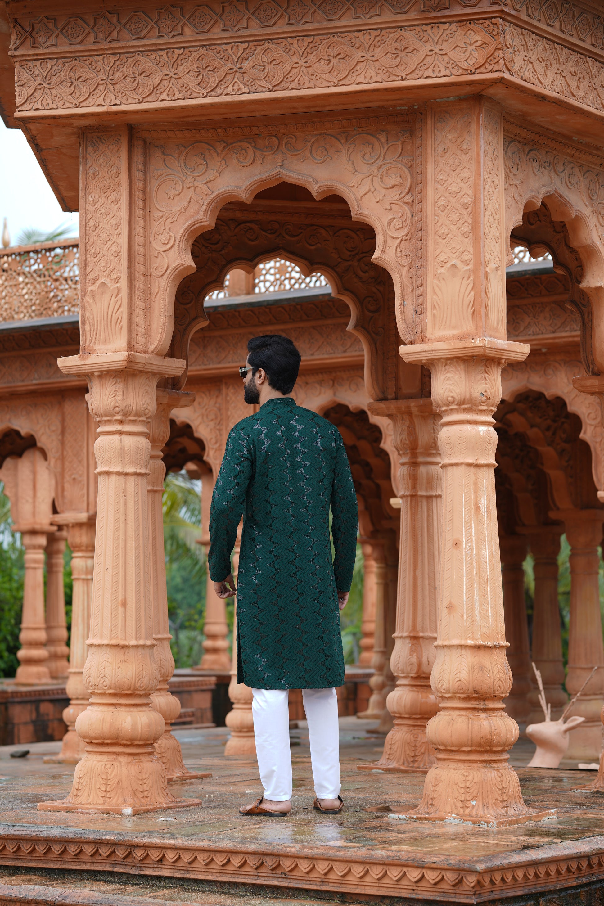 Men's Dark Green Sequin Embellished Kurta