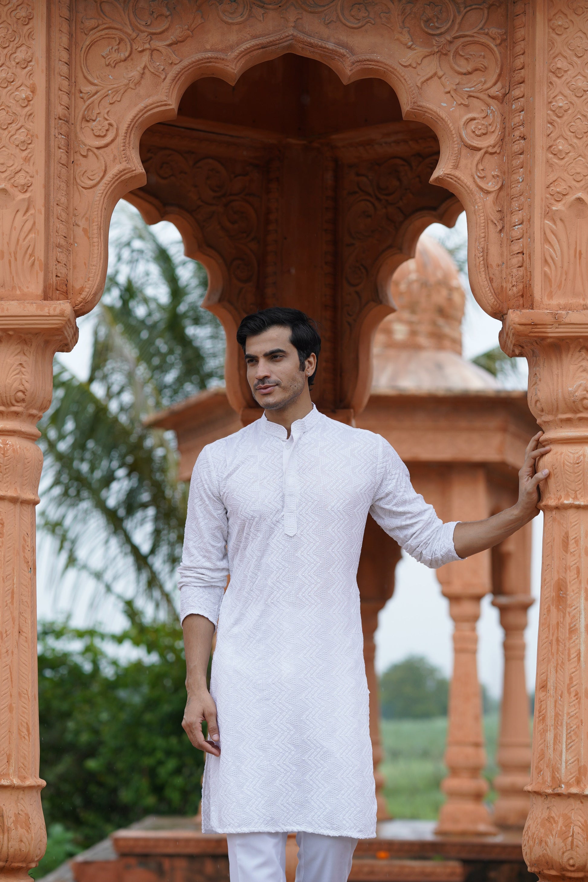 Men's White Sequin Embellished Kurta