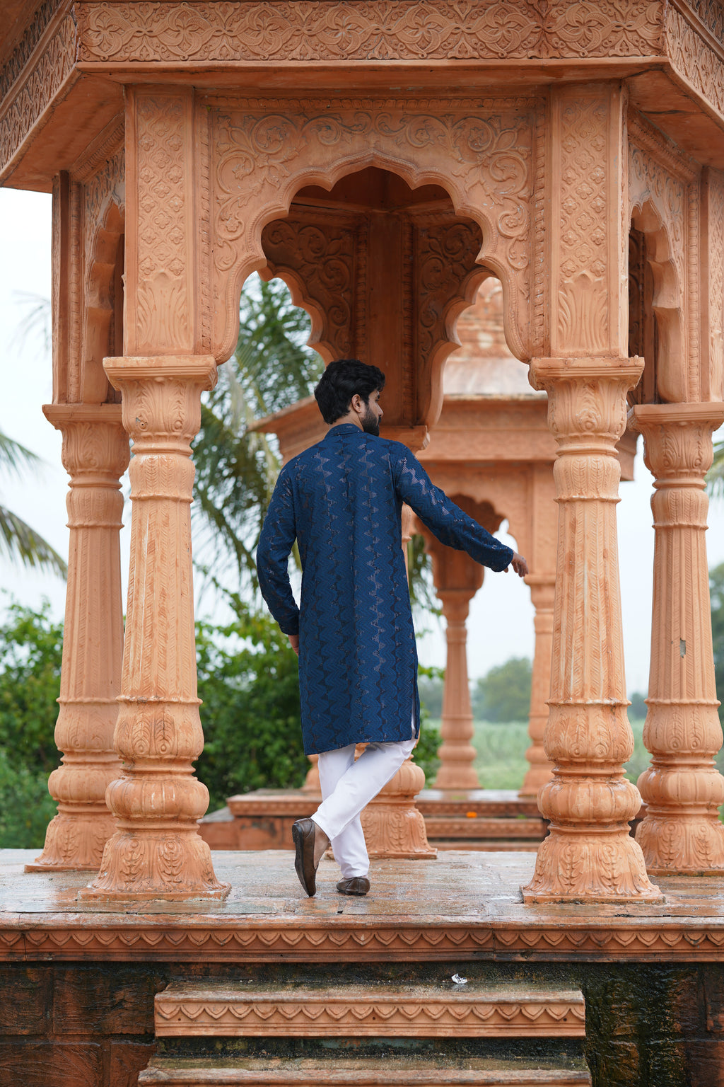 Men's Dark Teal Sequin Embellished Kurta