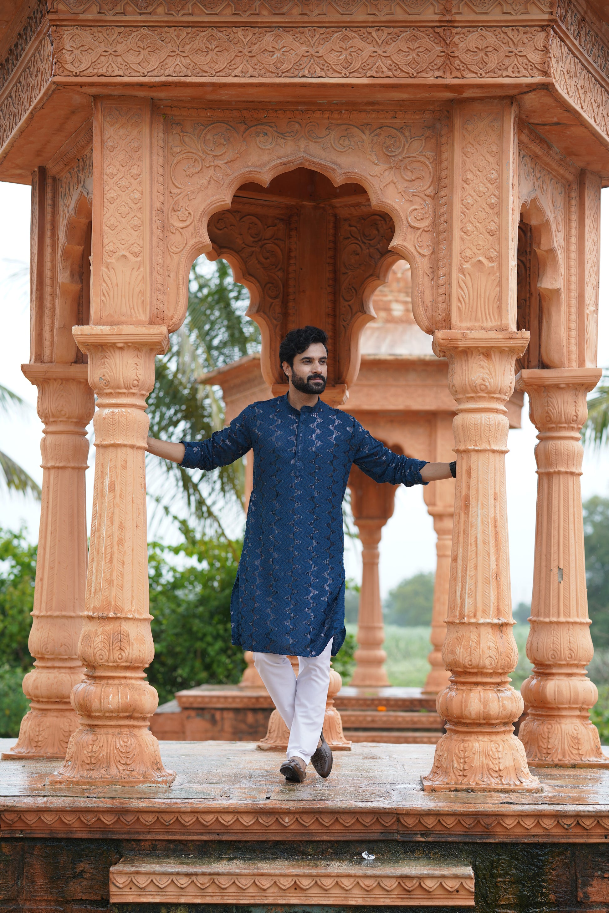Men's Dark Teal Sequin Embellished Kurta