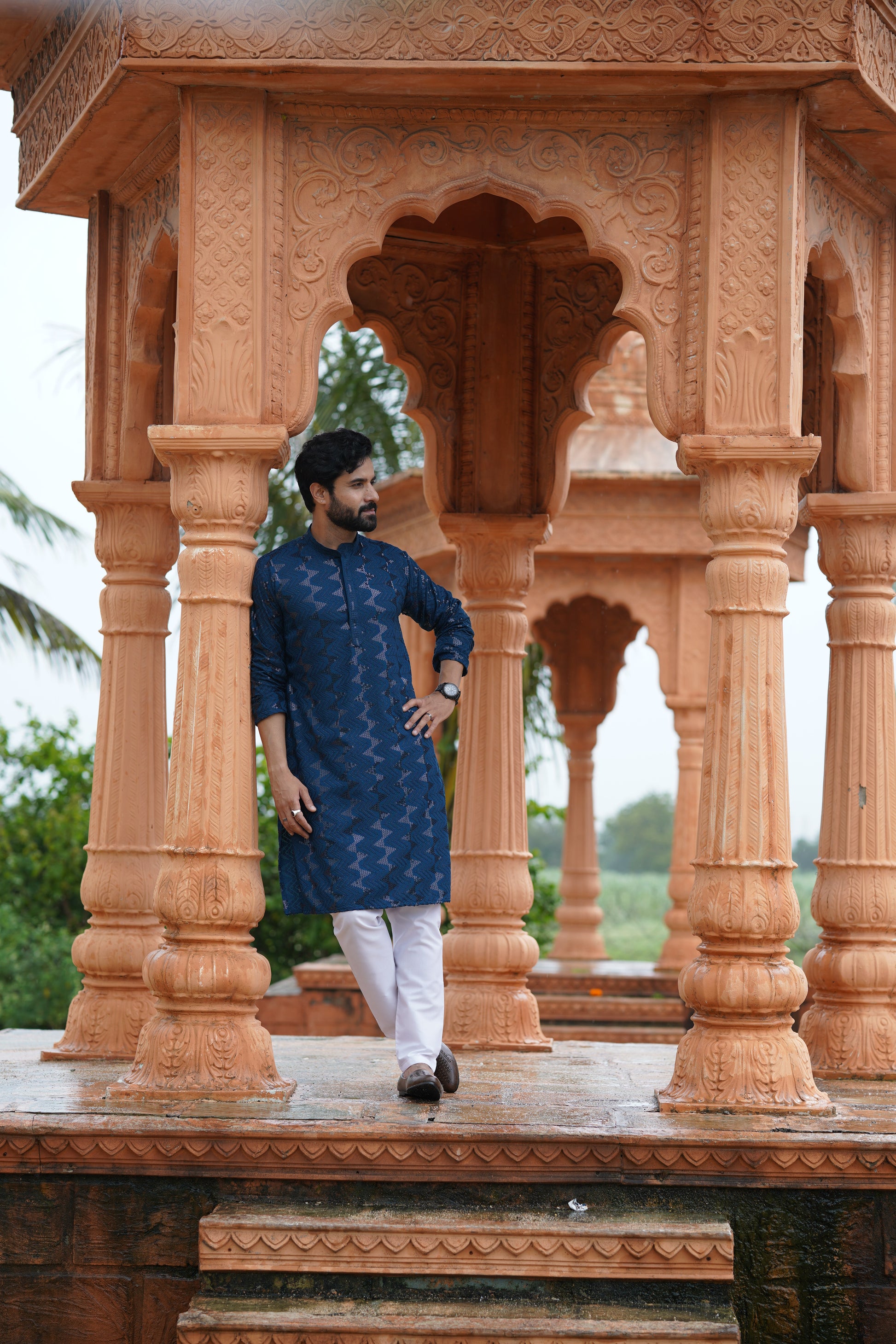 Men's Dark Teal Sequin Embellished Kurta