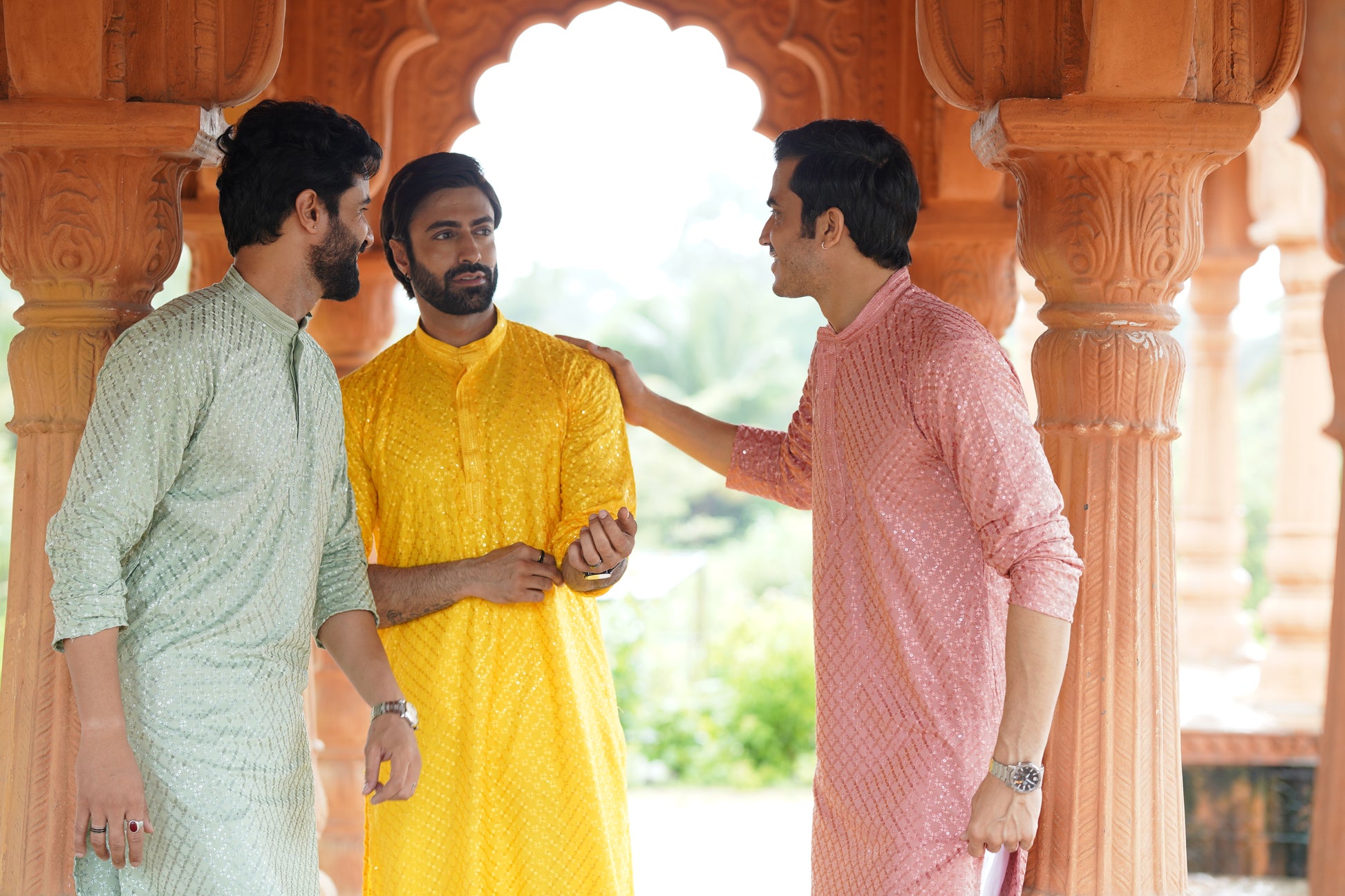 Men’s Pista Green Viscose Kurta with Sequin Detailing