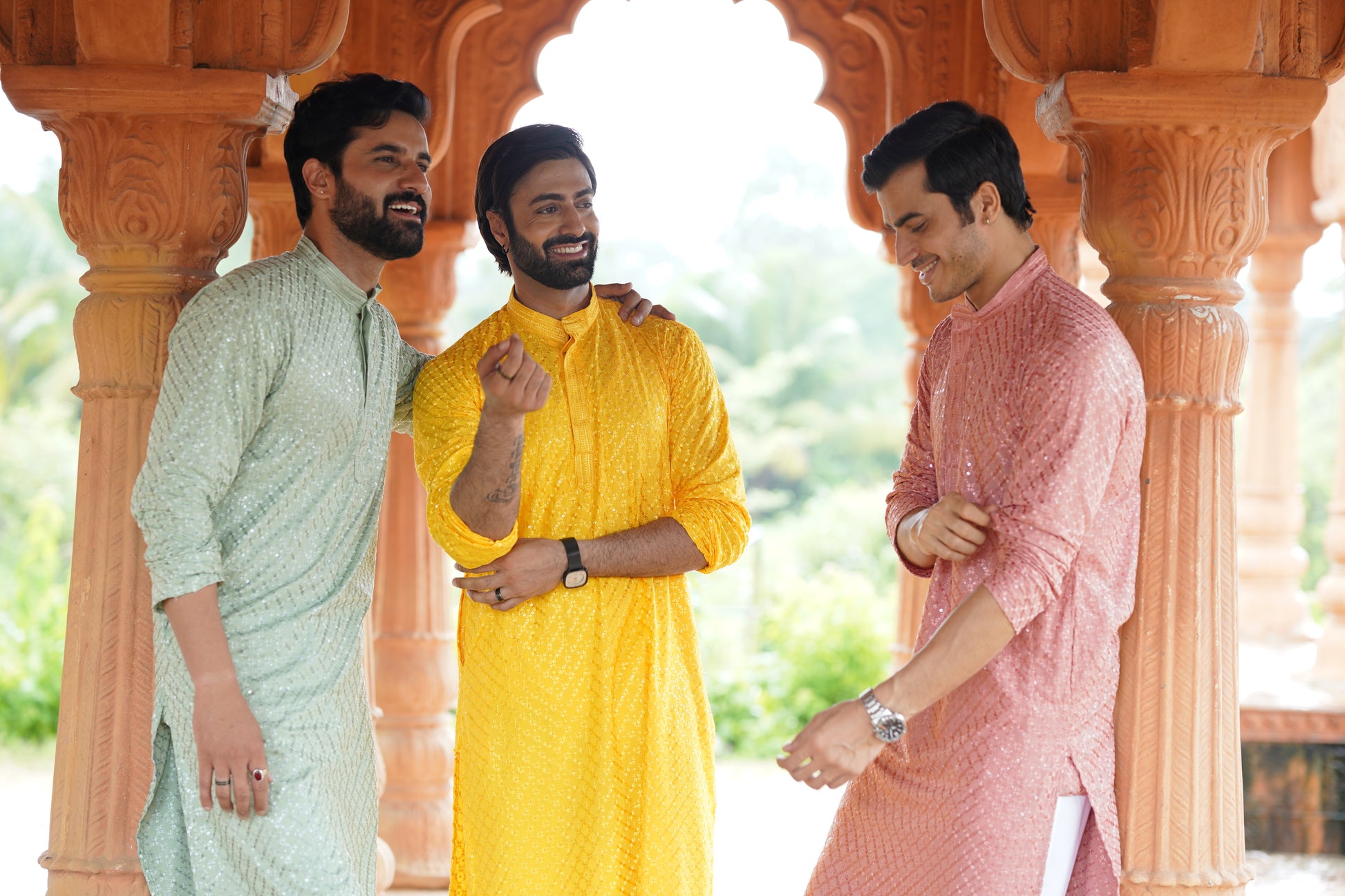 Men’s Rust Pink Viscose Kurta with Sequin Detailing