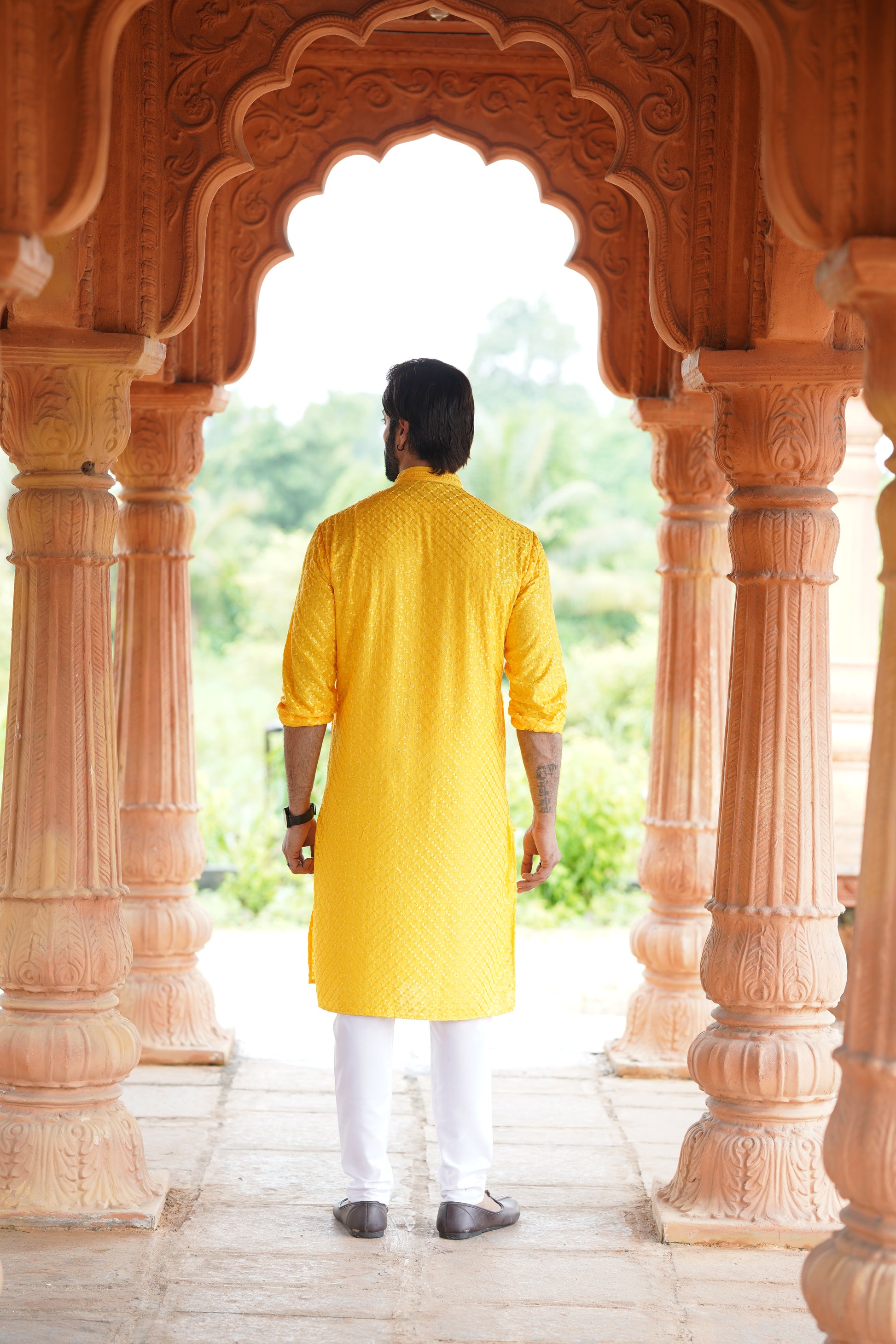 Men’s Mustard Viscose Kurta with Sequin Detailing