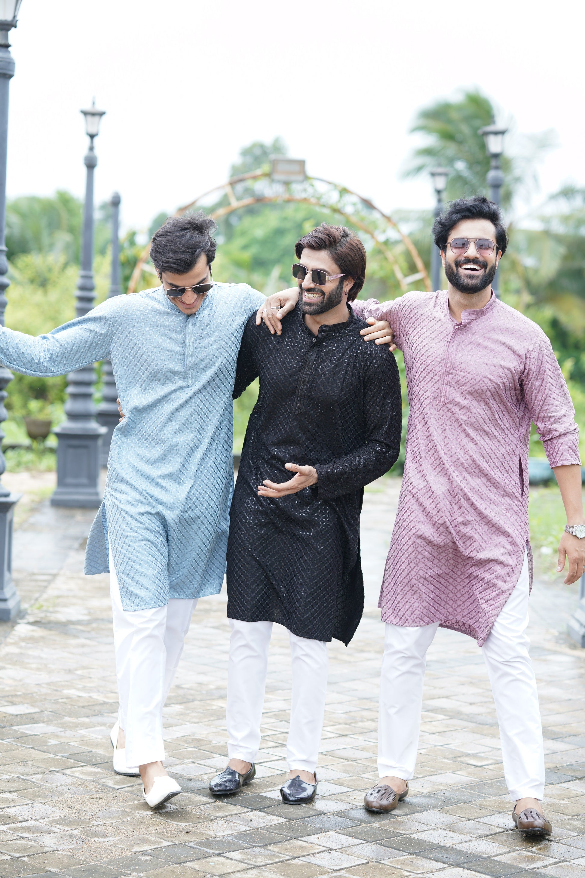 Men’s Blue Grey Viscose Kurta with Sequin Detailing