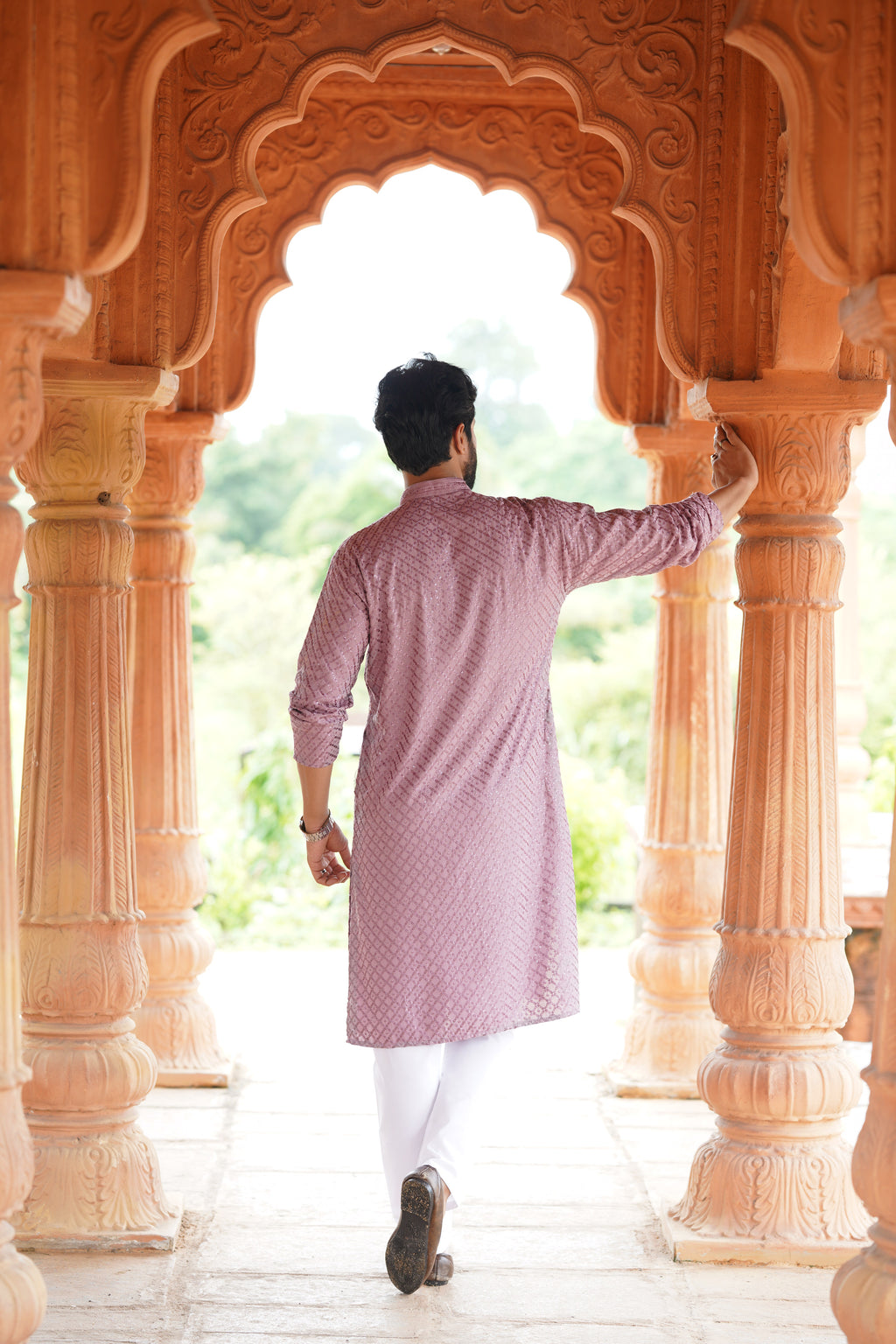 Men’s Mauve Viscose Kurta with Sequin Detailing