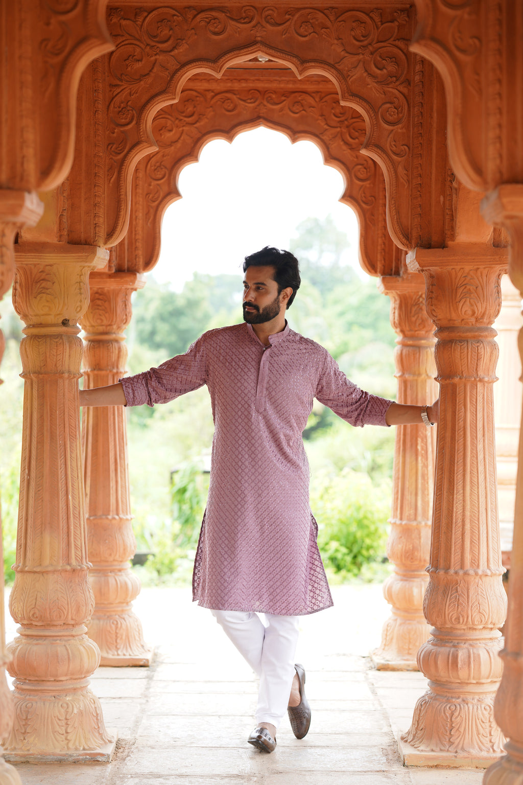 Men’s Mauve Viscose Kurta with Sequin Detailing
