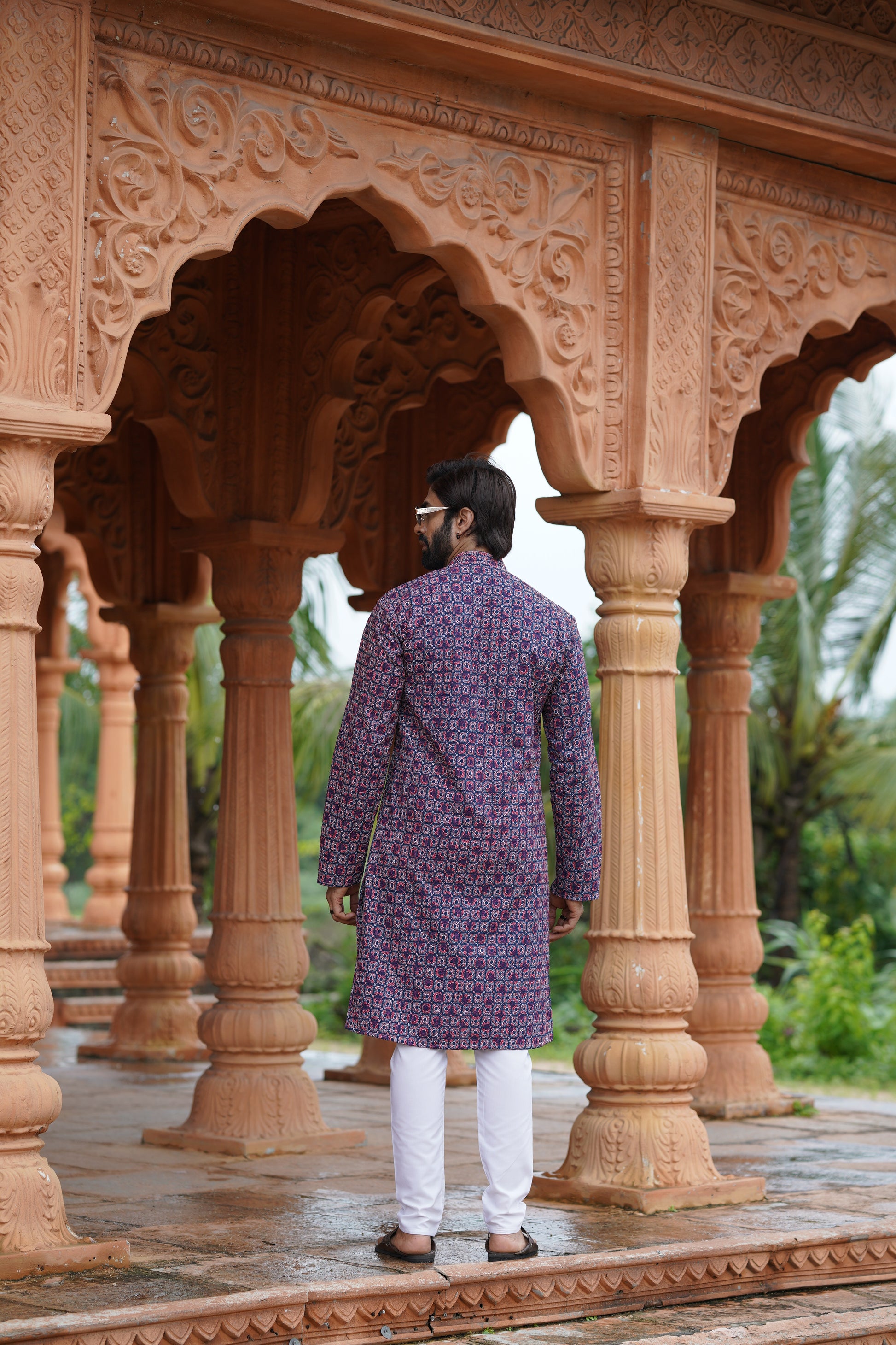Regal Men’s Grid Print Chikankari Embroidered Kurta
