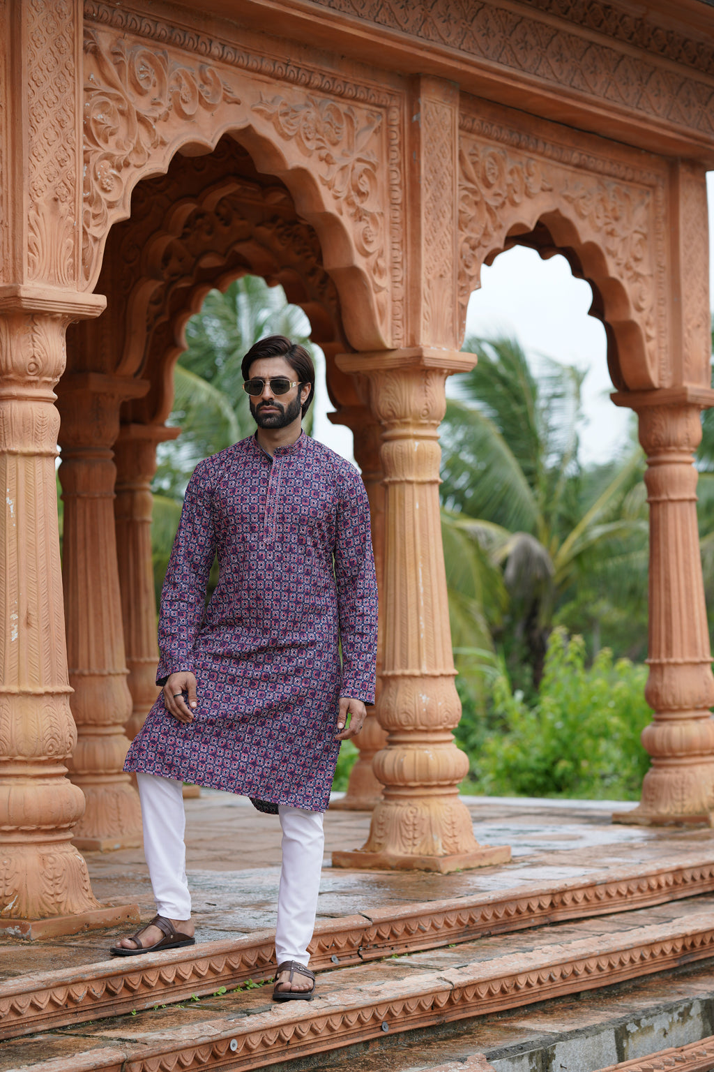 Regal Men’s Grid Print Chikankari Embroidered Kurta